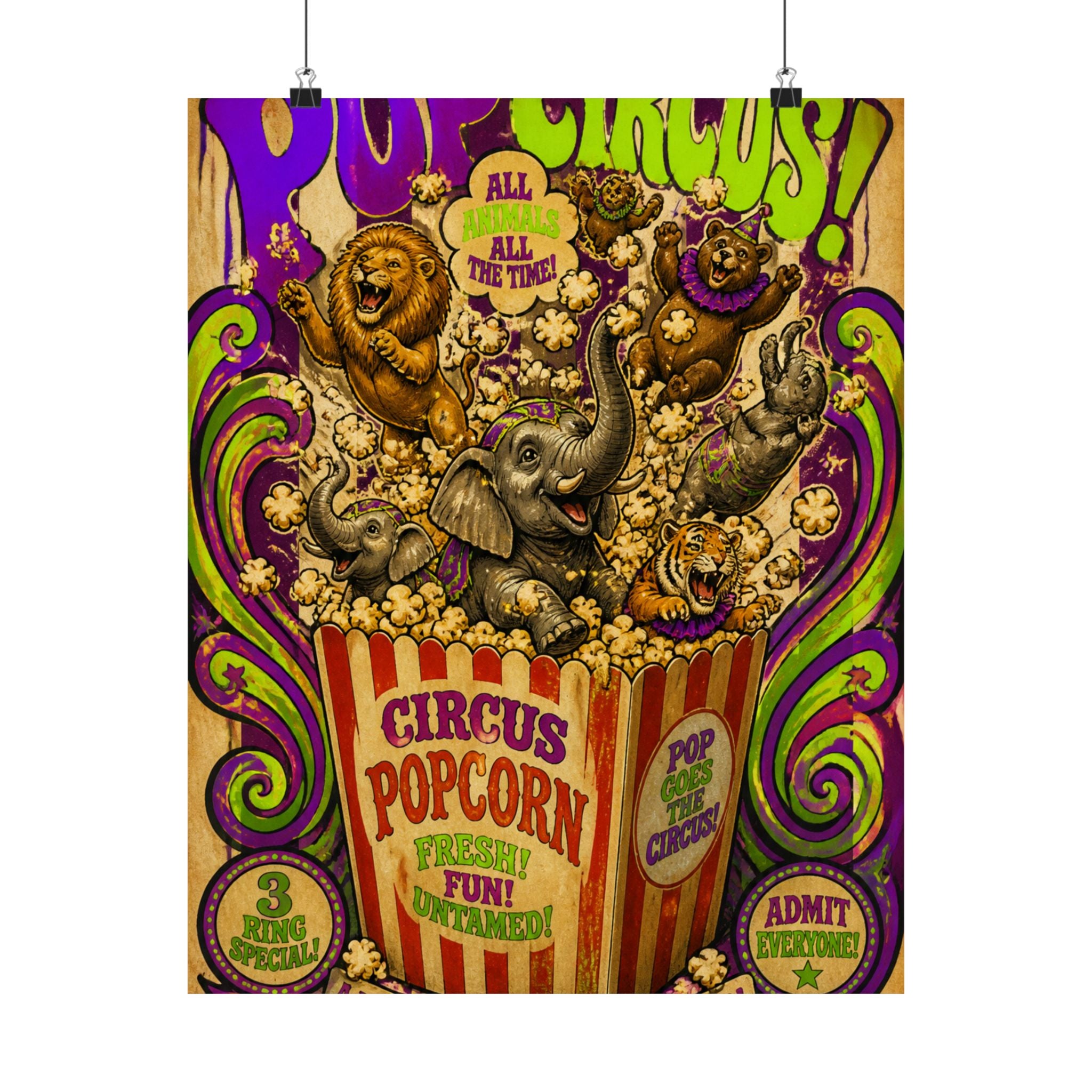 Popcorn Box Animals Wall Art Poster 18×24 Psychedelic Cafe Decor Maximalist Print