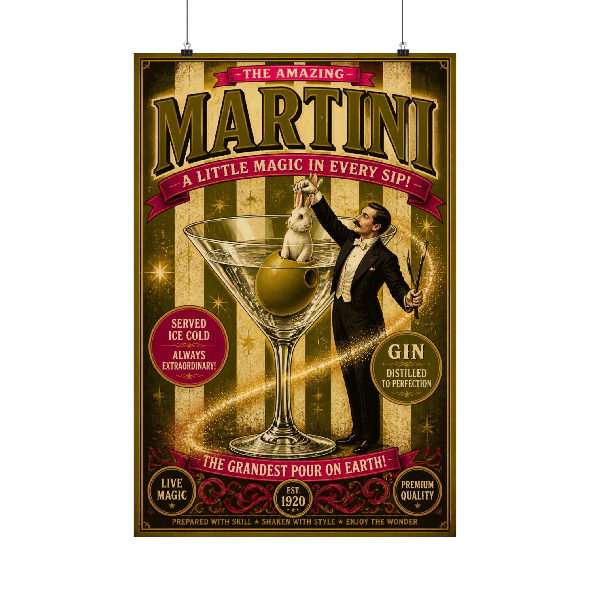 Martini Magician Wall Art Poster 24×36 Vintage Circus Bedroom Decor Maximalist Print