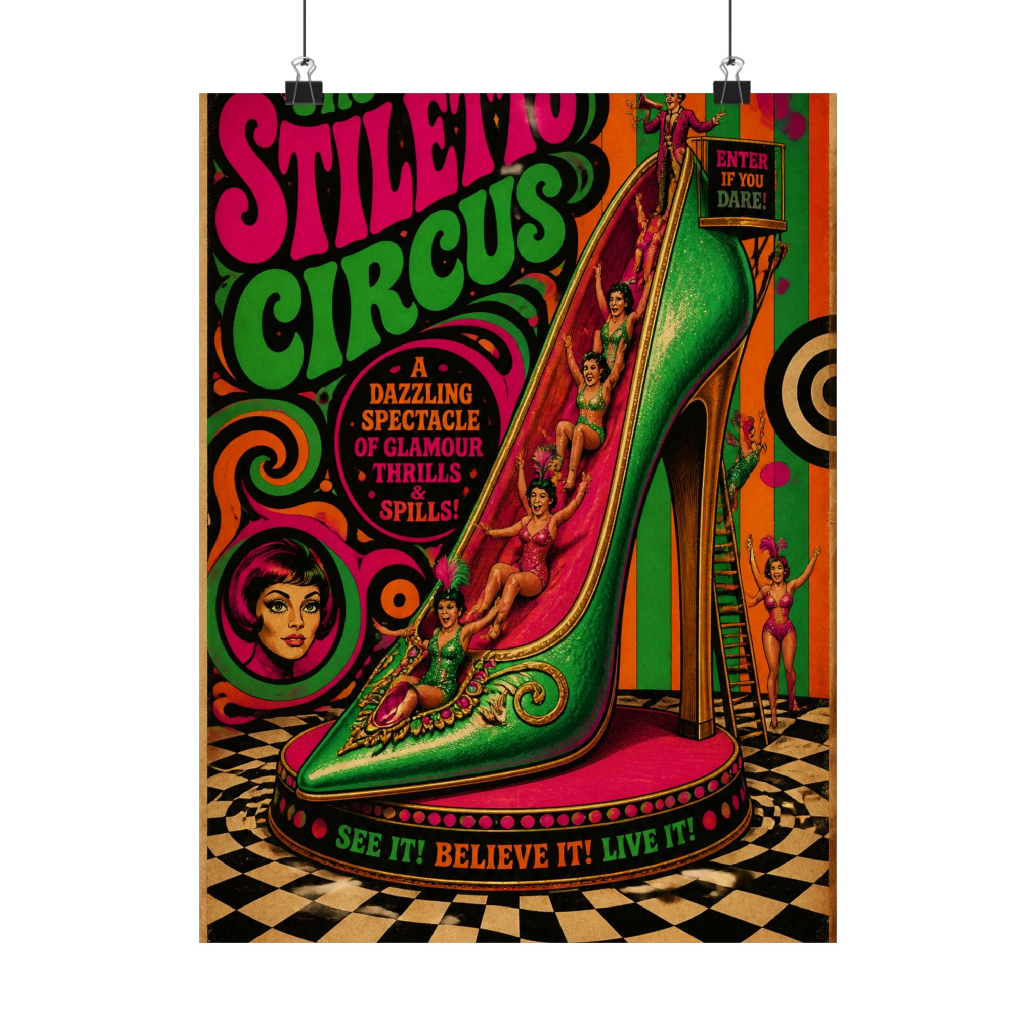 High Heel Slide Wall Art Poster 18×24 Psychedelic Cafe Decor Maximalist Print