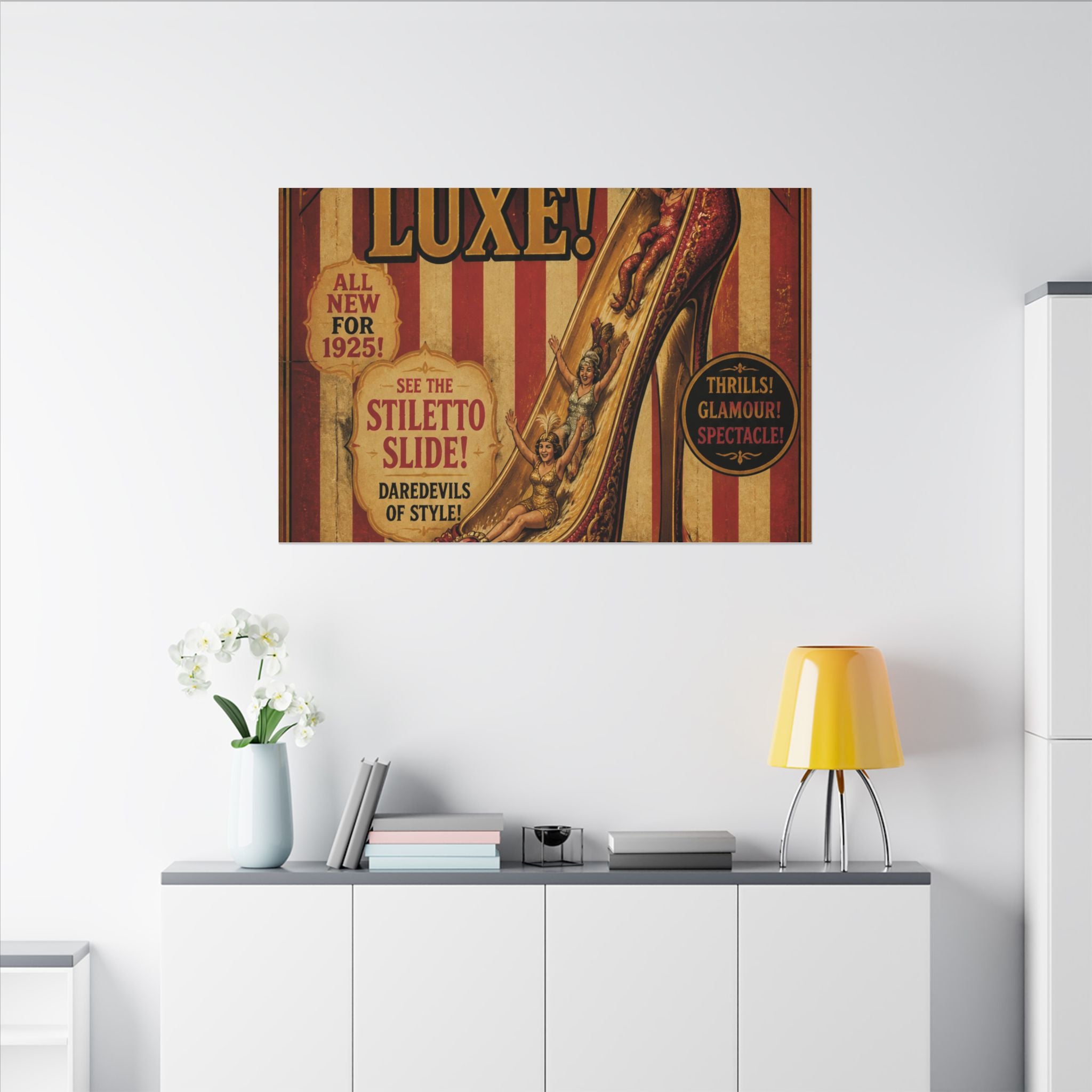 High Heel Slide Wall Art Canvas 16×20 Vintage Circus Kitchen Decor Maximalist Print