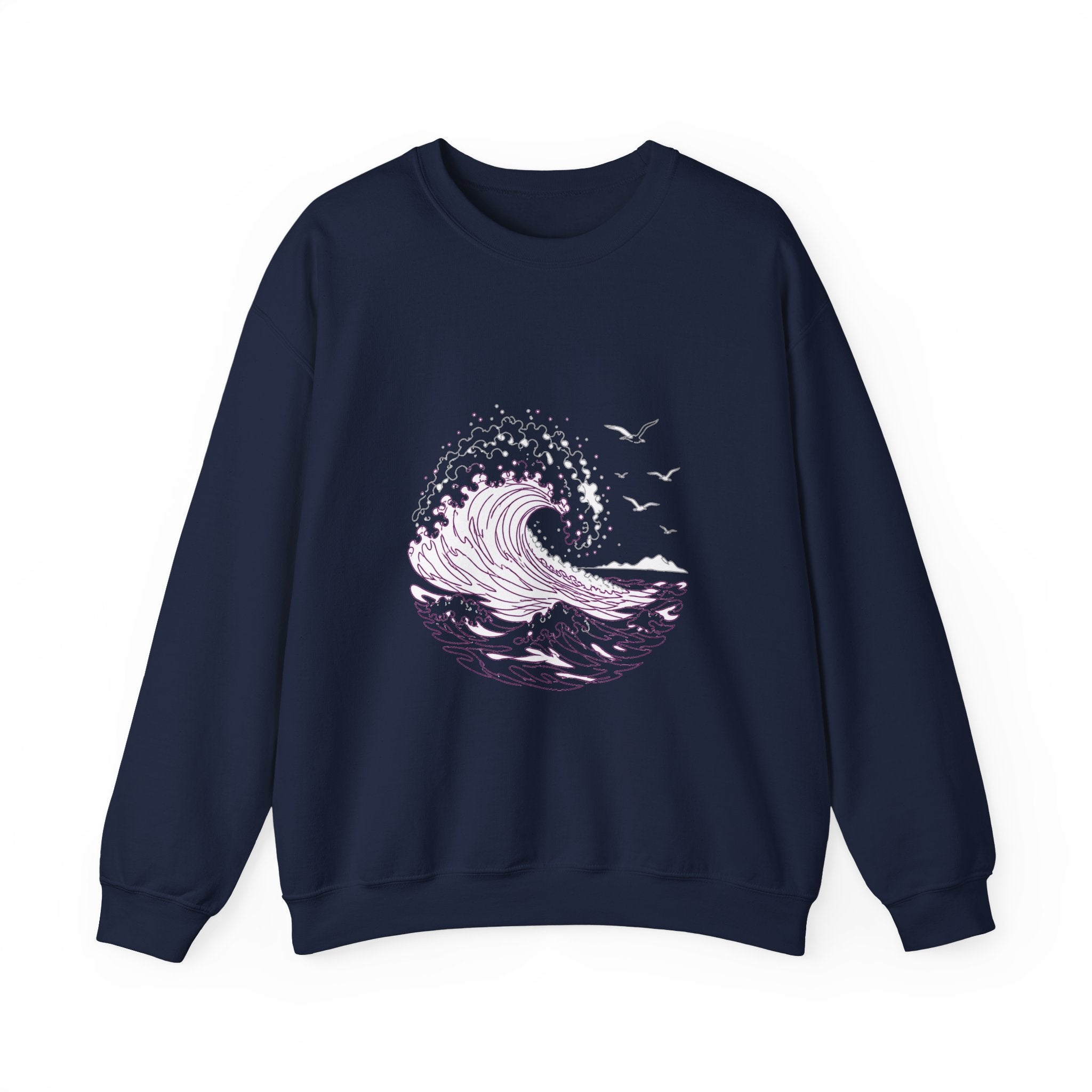 Matching Couple Sweatshirt - Mountain & Ocean Matching Couple Crewneck Sweatshirt Minimalist Art His Hers Valentine Gift - Design B