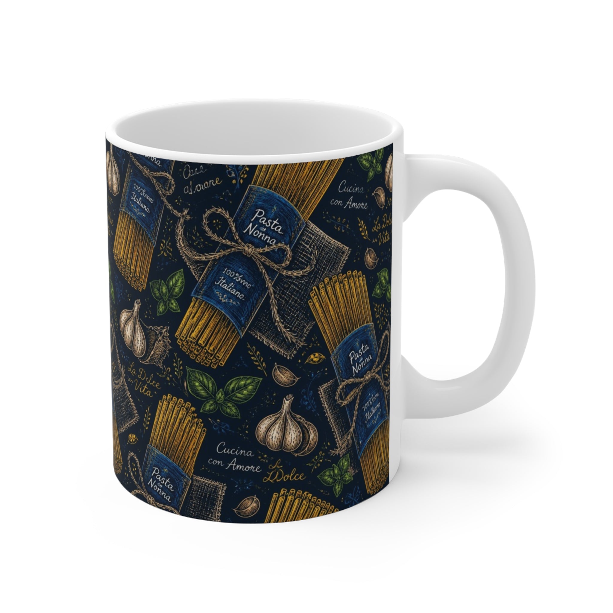 Spaghetti Bundle 11oz Ceramic Mug Mediterranean Kitchen Chalk Art Design Italian Cottagecore Gift