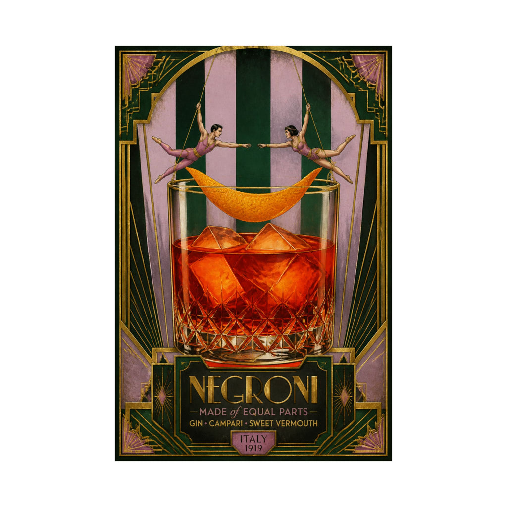 Negroni Trapeze Act Wall Art Poster 24×36 Art Deco Bar Area Decor Maximalist Print