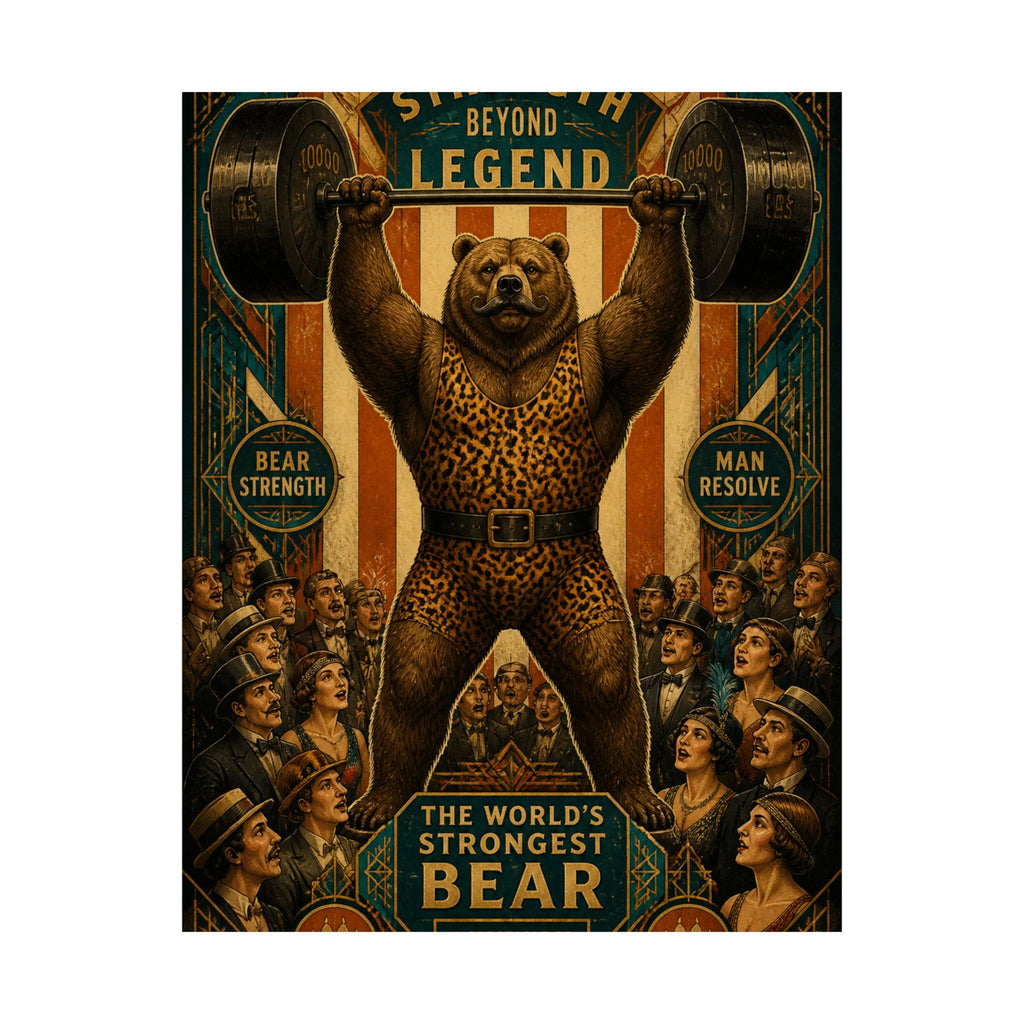 Strongman Bear Wall Art Poster 18×24 Art Deco Entryway Decor Maximalist Print
