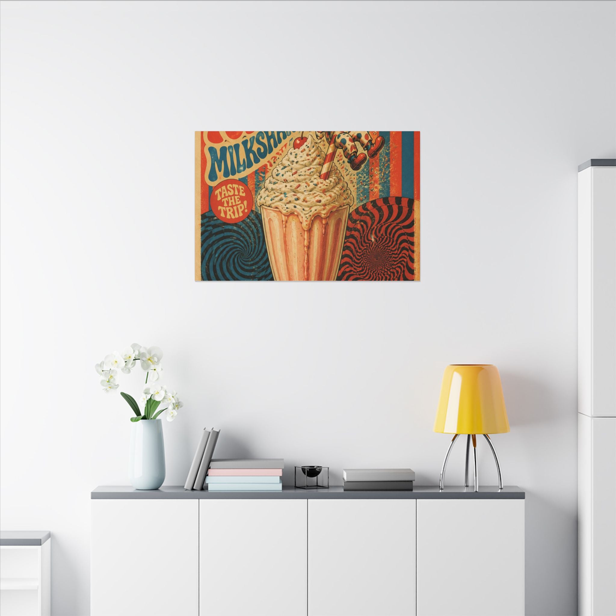 Milkshake Slide Clown Wall Art Canvas 24×36 Psychedelic Dining Room Decor Maximalist Print