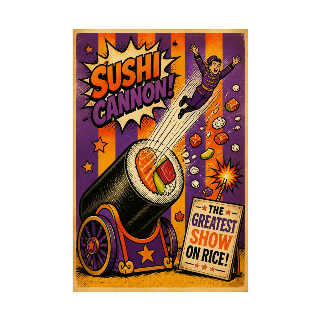 Sushi Roll Cannon Wall Art Poster 24×36 Pop Art Restaurant Decor Maximalist Print