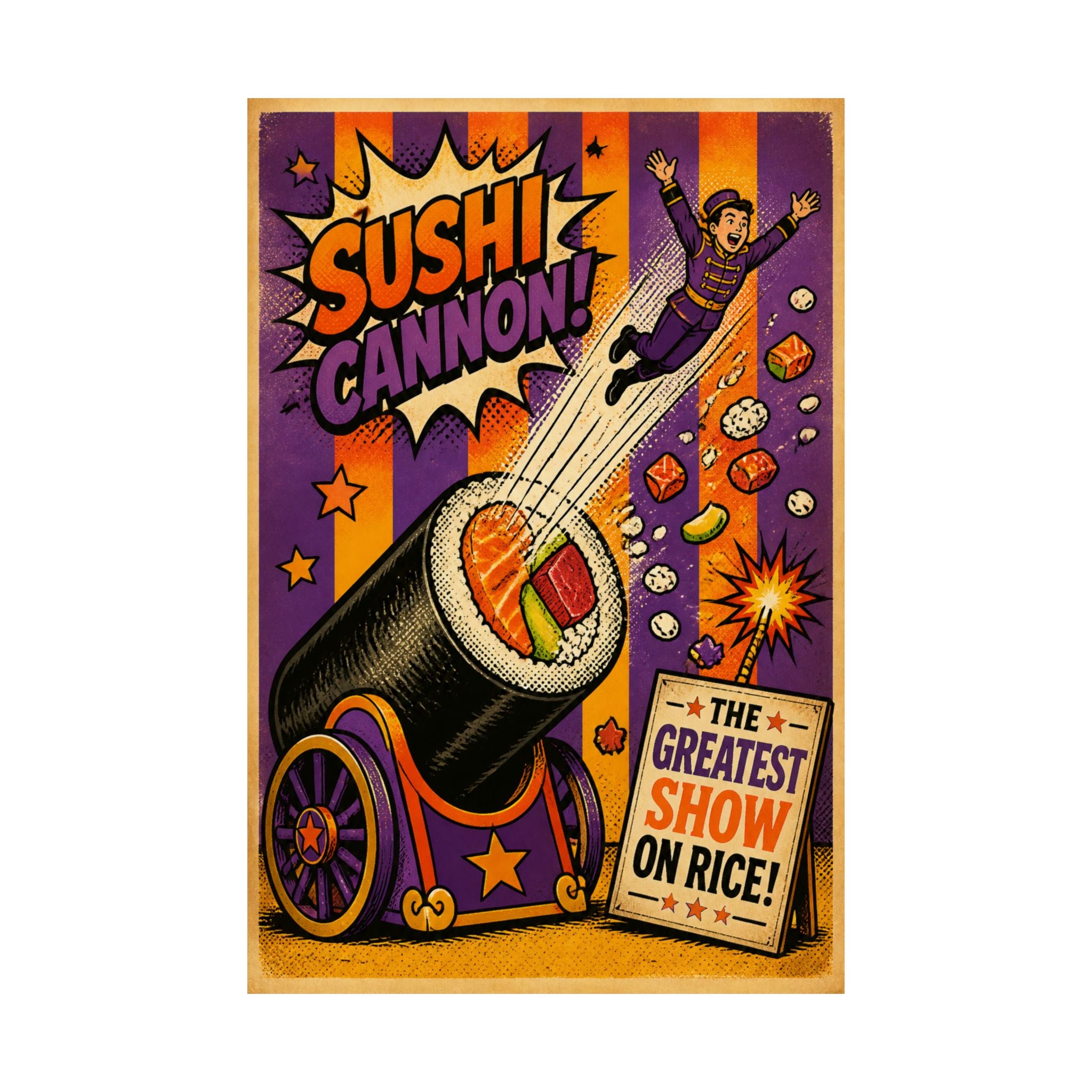 Sushi Roll Cannon Wall Art Poster 24×36 Pop Art Restaurant Decor Maximalist Print