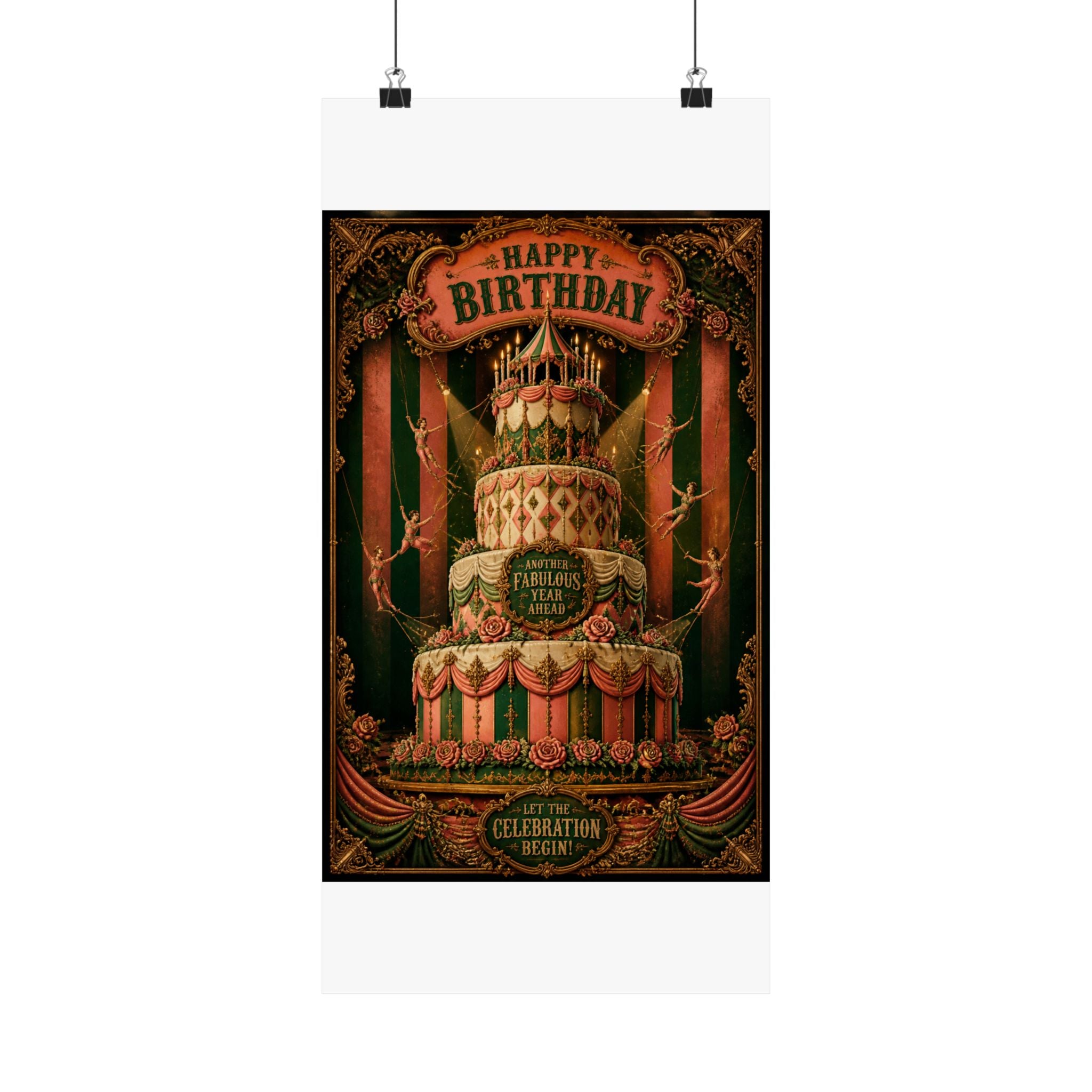 Birthday Cake Trapeze Wall Art Poster 24×36 Baroque Studio Decor Maximalist Print