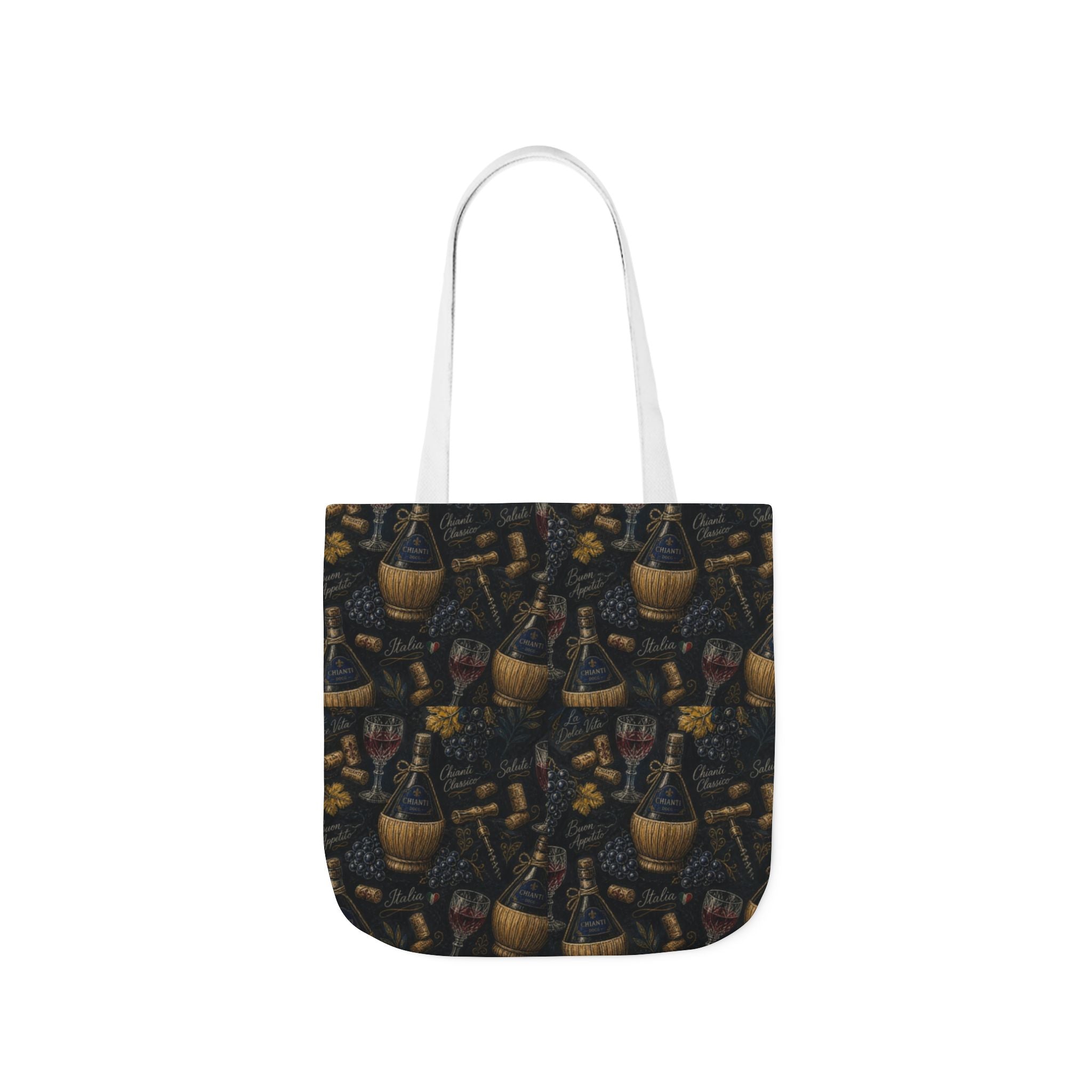 Wine Bottles & Glasses Canvas Tote Bag Mediterranean Kitchen Chalk Art Design Italian Cottagecore Gift