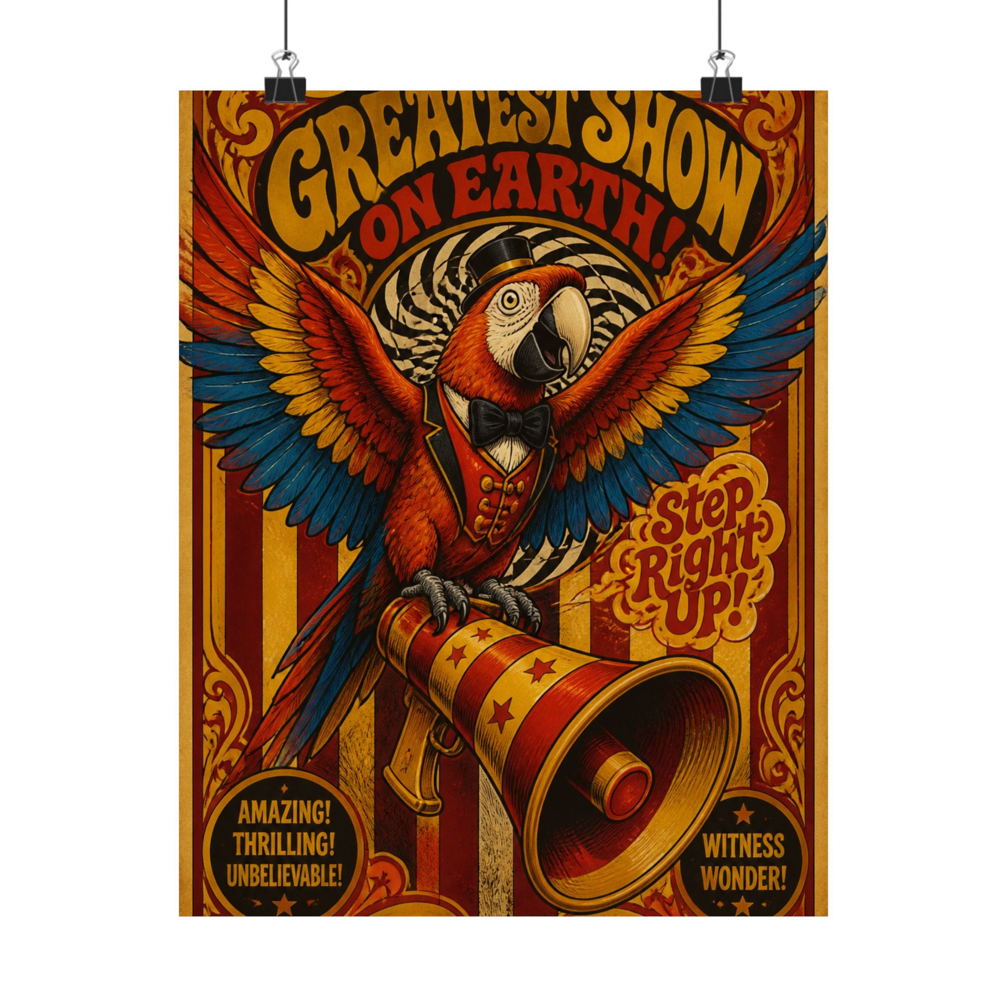 Parrot Ringmaster Wall Art Poster 24×36 Psychedelic Dining Room Decor Maximalist Print