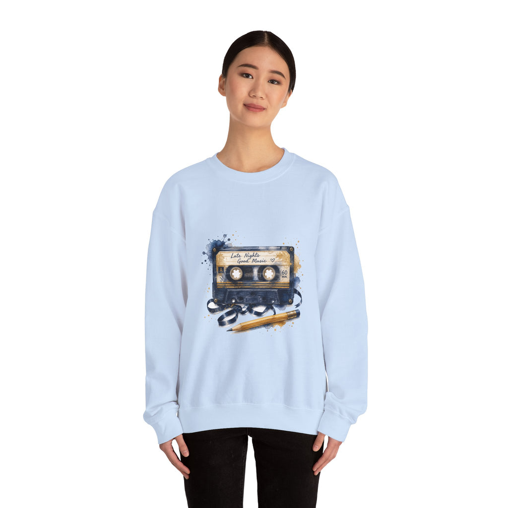 Matching Couple Sweatshirt - Vinyl & Cassette Matching Couple Crewneck Sweatshirt Watercolor Art His Hers Engagement Gift - Design B