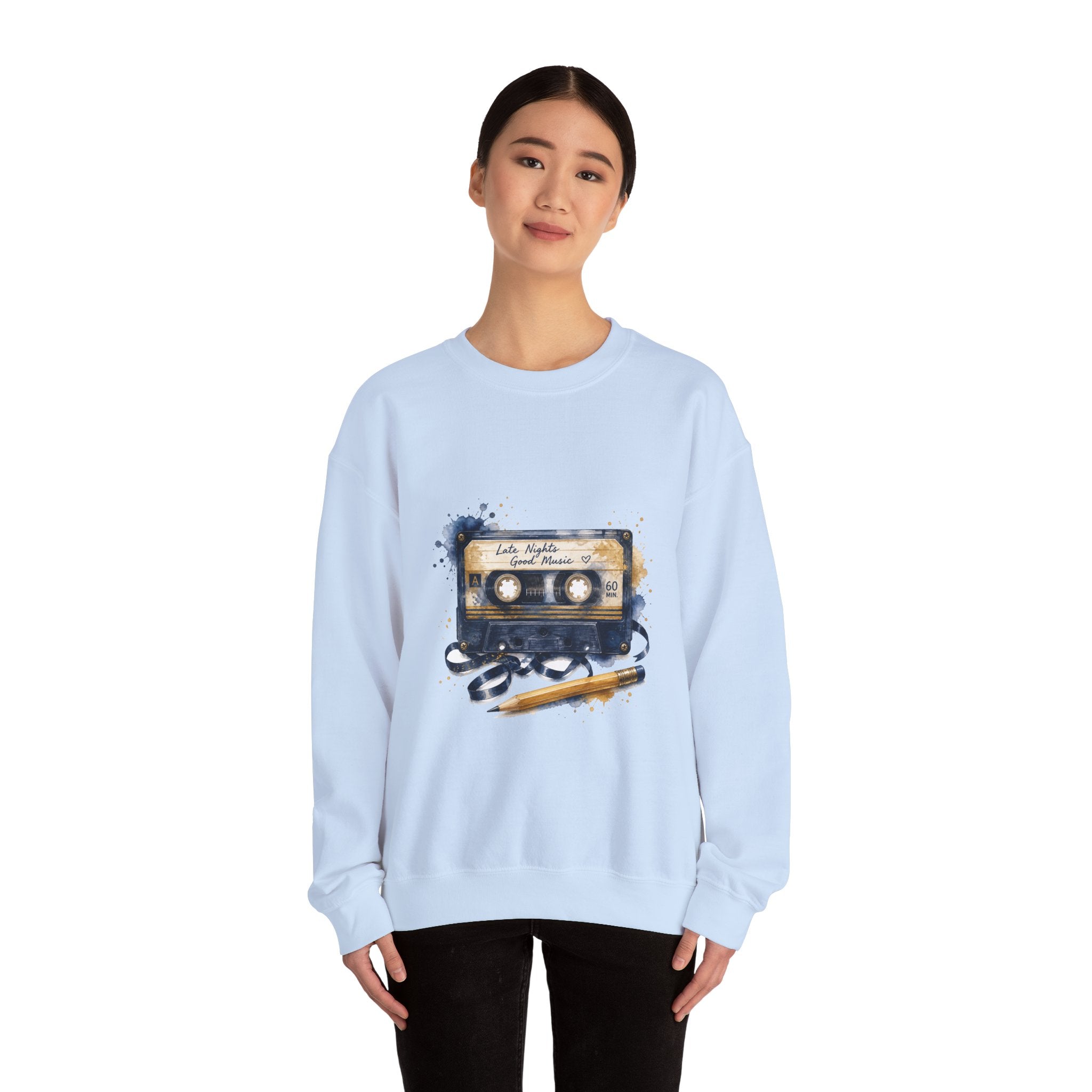 Matching Couple Sweatshirt - Vinyl & Cassette Matching Couple Crewneck Sweatshirt Watercolor Art His Hers Engagement Gift - Design B