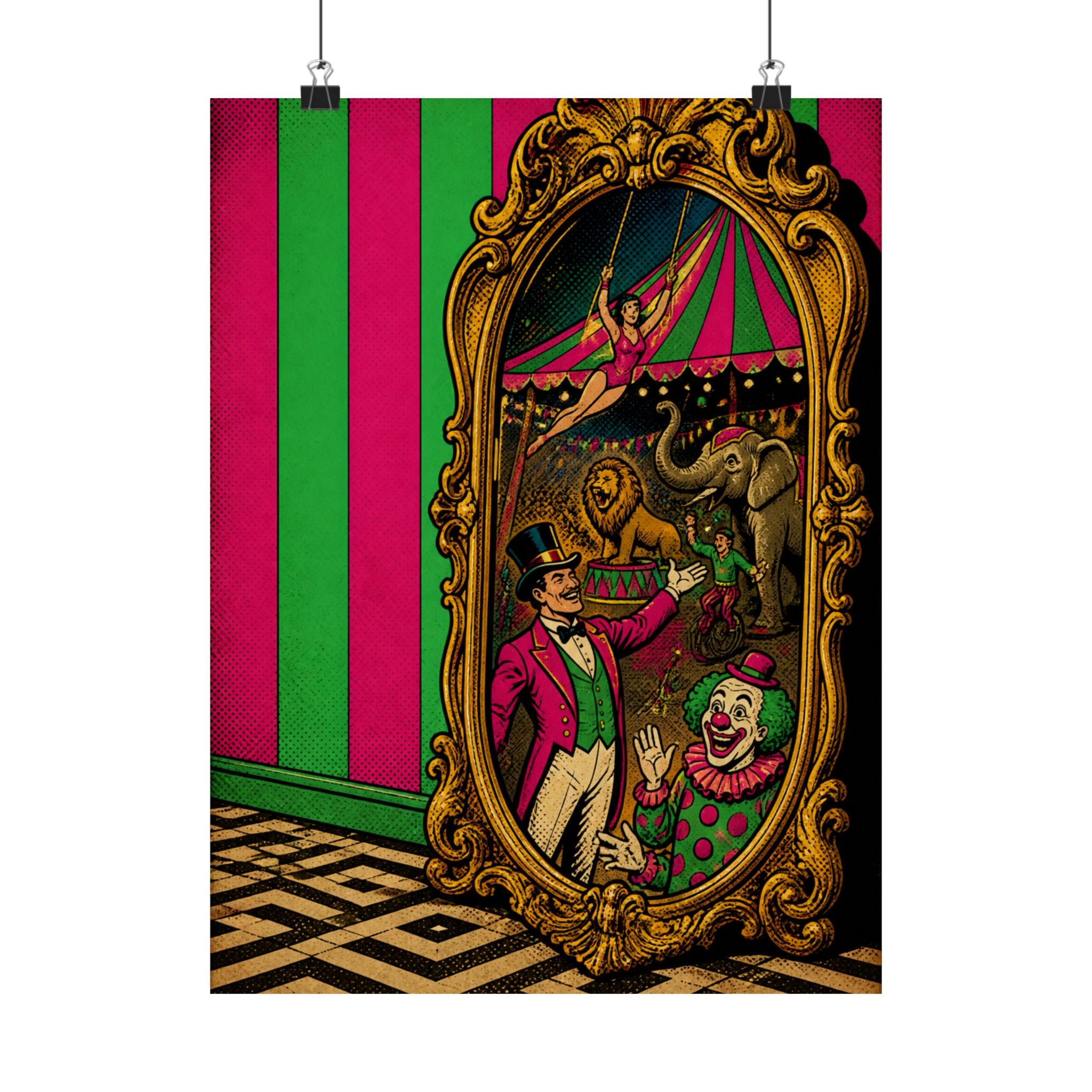 Vintage Mirror Circus Wall Art Poster 18×24 Pop Art Living Room Decor Maximalist Print