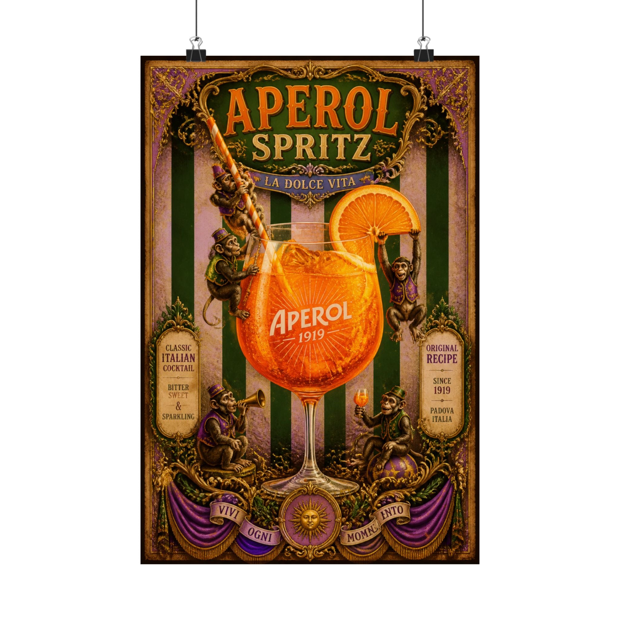 Aperol Spritz Monkeys Wall Art Poster 18×24 Baroque Home Office Decor Maximalist Print