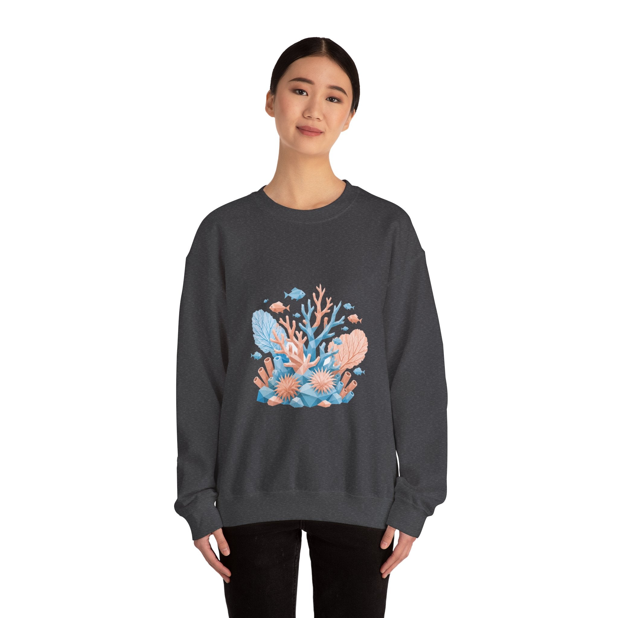 Matching Couple Sweatshirt - Coral Reef & Deep Sea Matching Couple Crewneck Sweatshirt Geometric Art His Hers Couple Gift - Design A