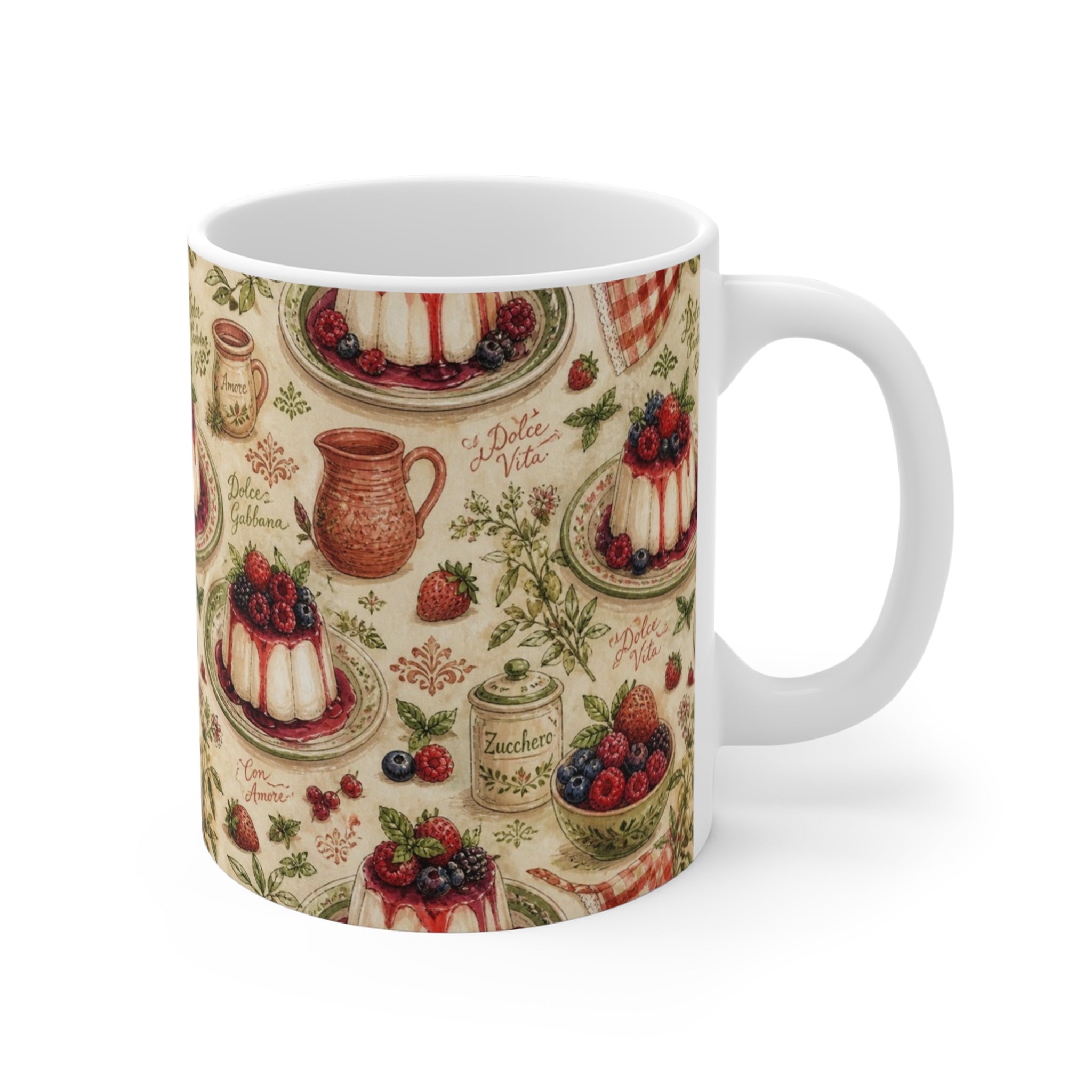 Panna Cotta 11oz Ceramic Mug Mediterranean Kitchen Watercolor Design Italian Cottagecore Gift