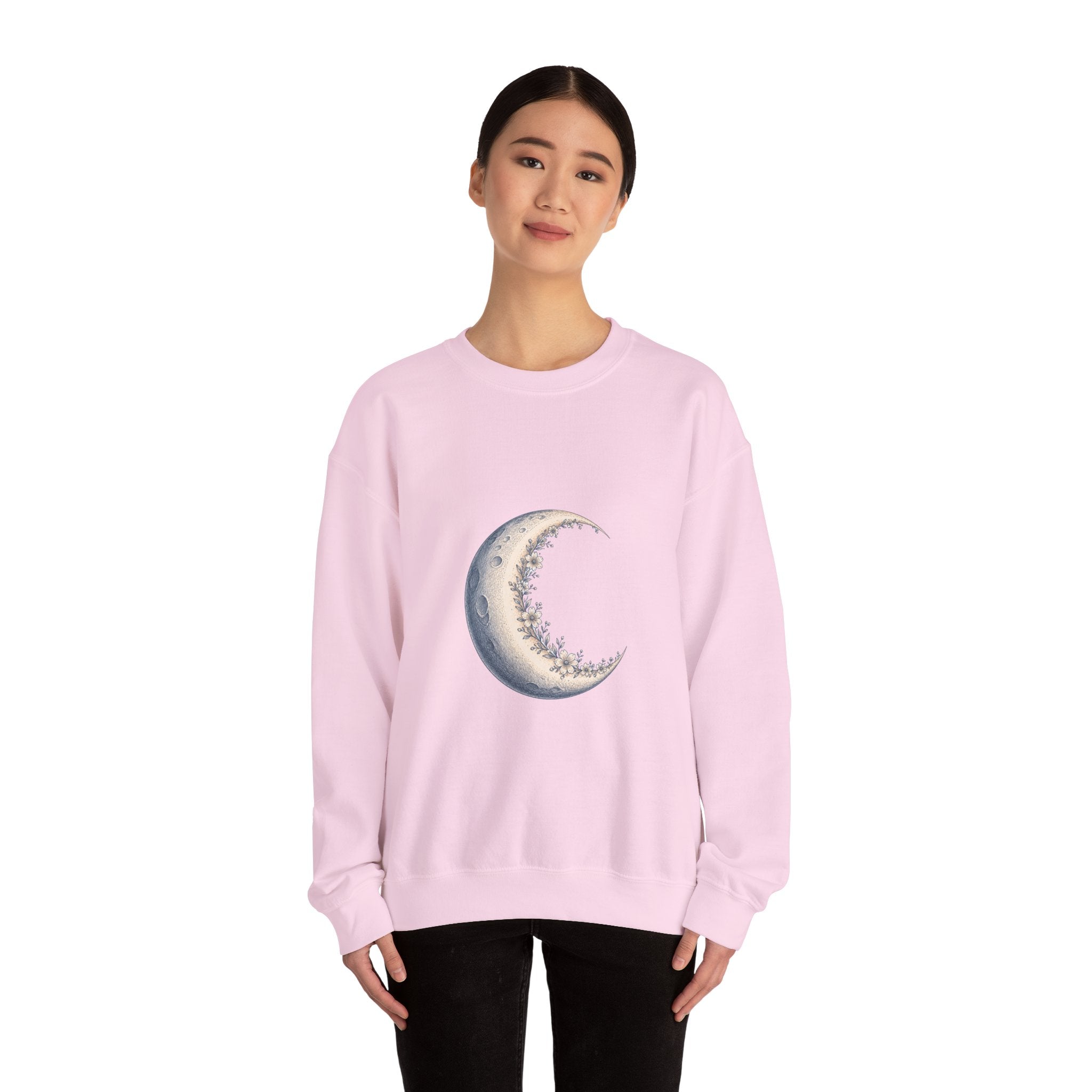 Matching Couple Sweatshirt - Waxing & Waning Moon Matching Couple Premium Fleece Sweatshirt Hand-Drawn Art His Hers Anniversary Gift - Design A