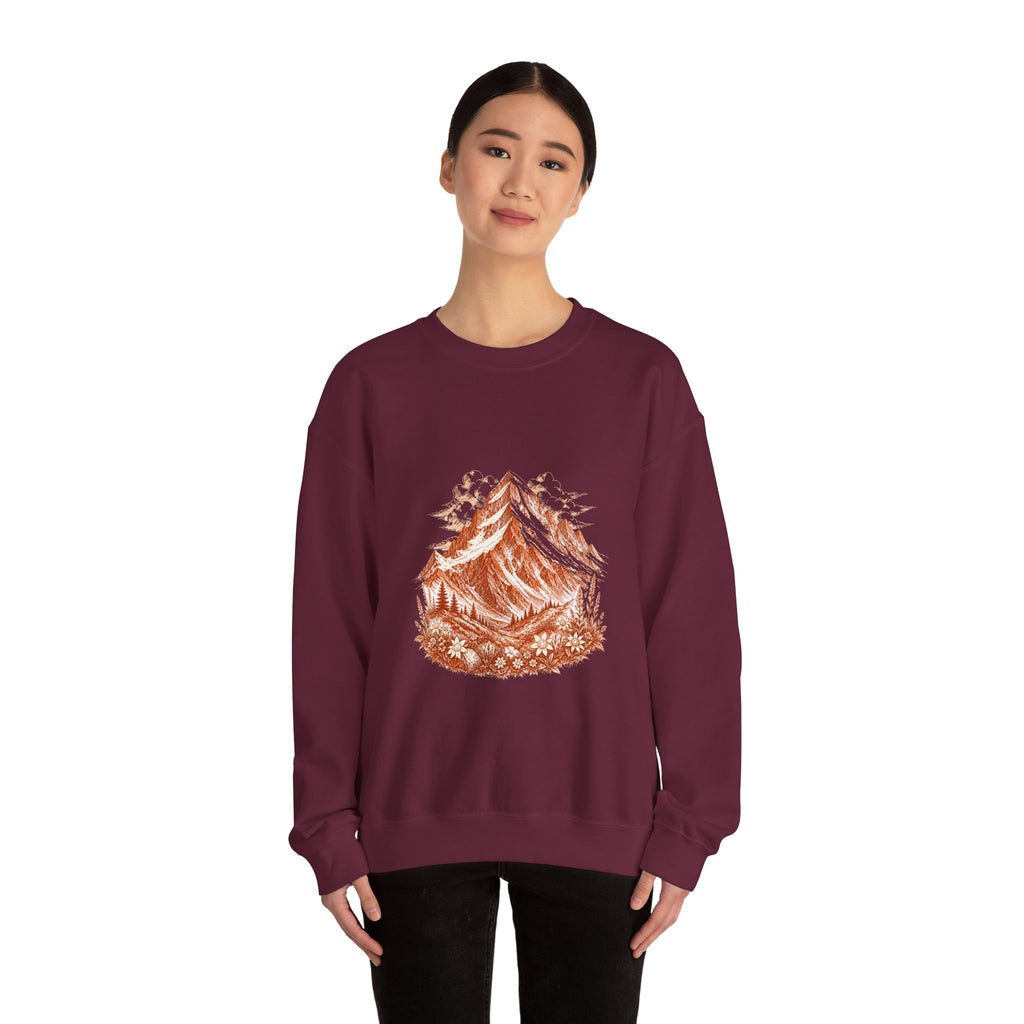 Matching Couple Sweatshirt - Mountain & Ocean Matching Couple Premium Fleece Sweatshirt Hand-Drawn Art His Hers Anniversary Gift - Design A