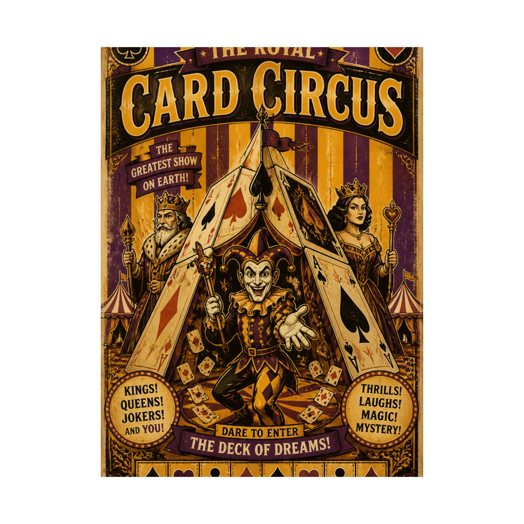 Playing Cards Tent Wall Art Poster 24×36 Vintage Circus Bedroom Decor Maximalist Print