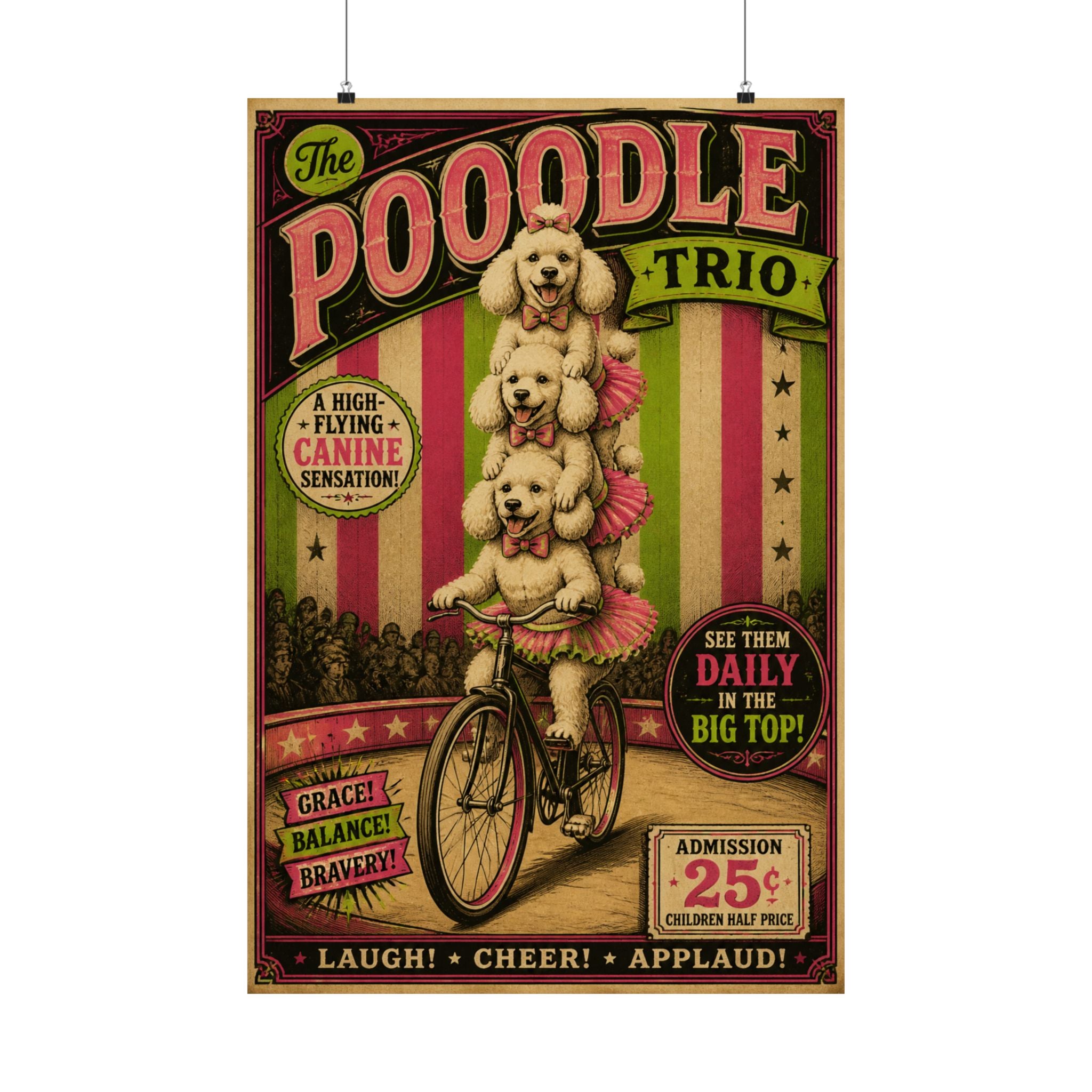 Poodle Stack Bicycle Wall Art Poster 24×36 Vintage Circus Bedroom Decor Maximalist Print
