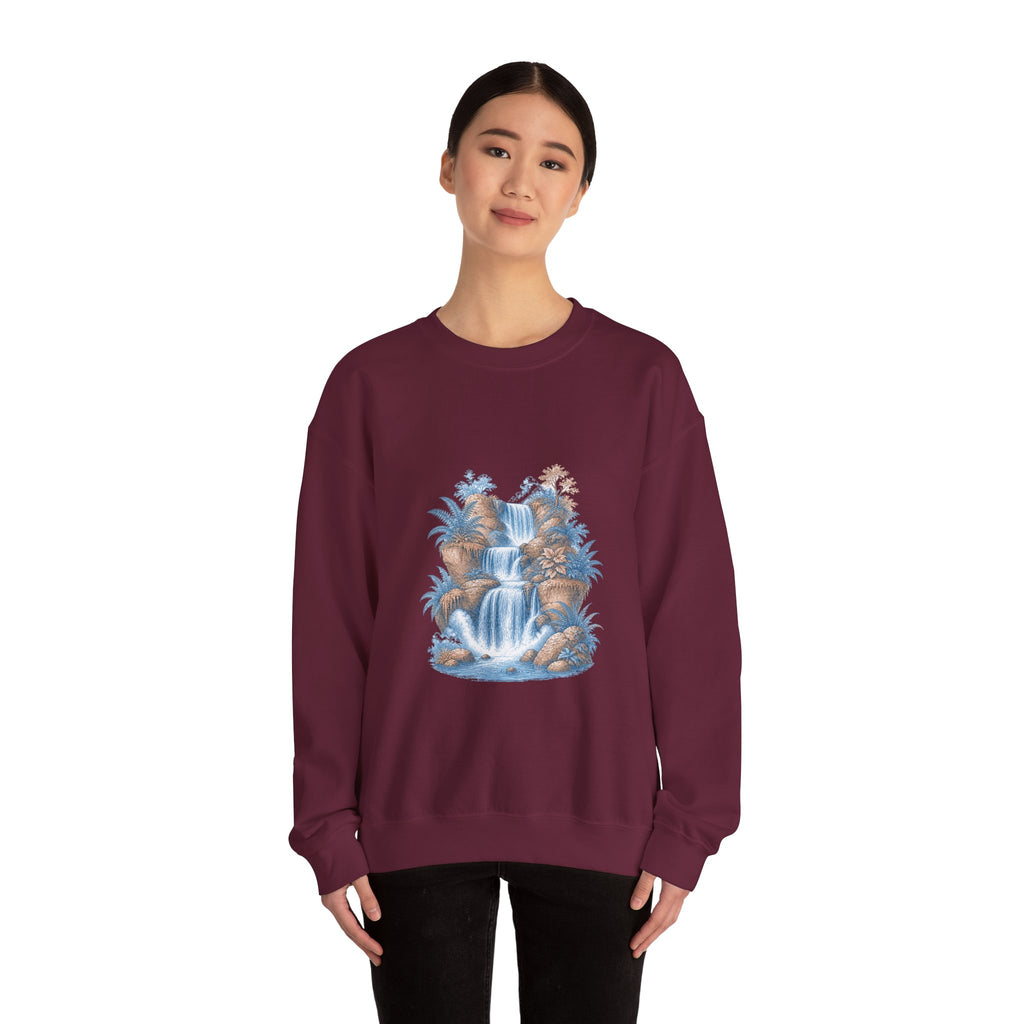Matching Couple Sweatshirt - Wildfire & Waterfall Matching Couple Premium Fleece Sweatshirt Vintage Art His Hers Honeymoon Gift - Design B