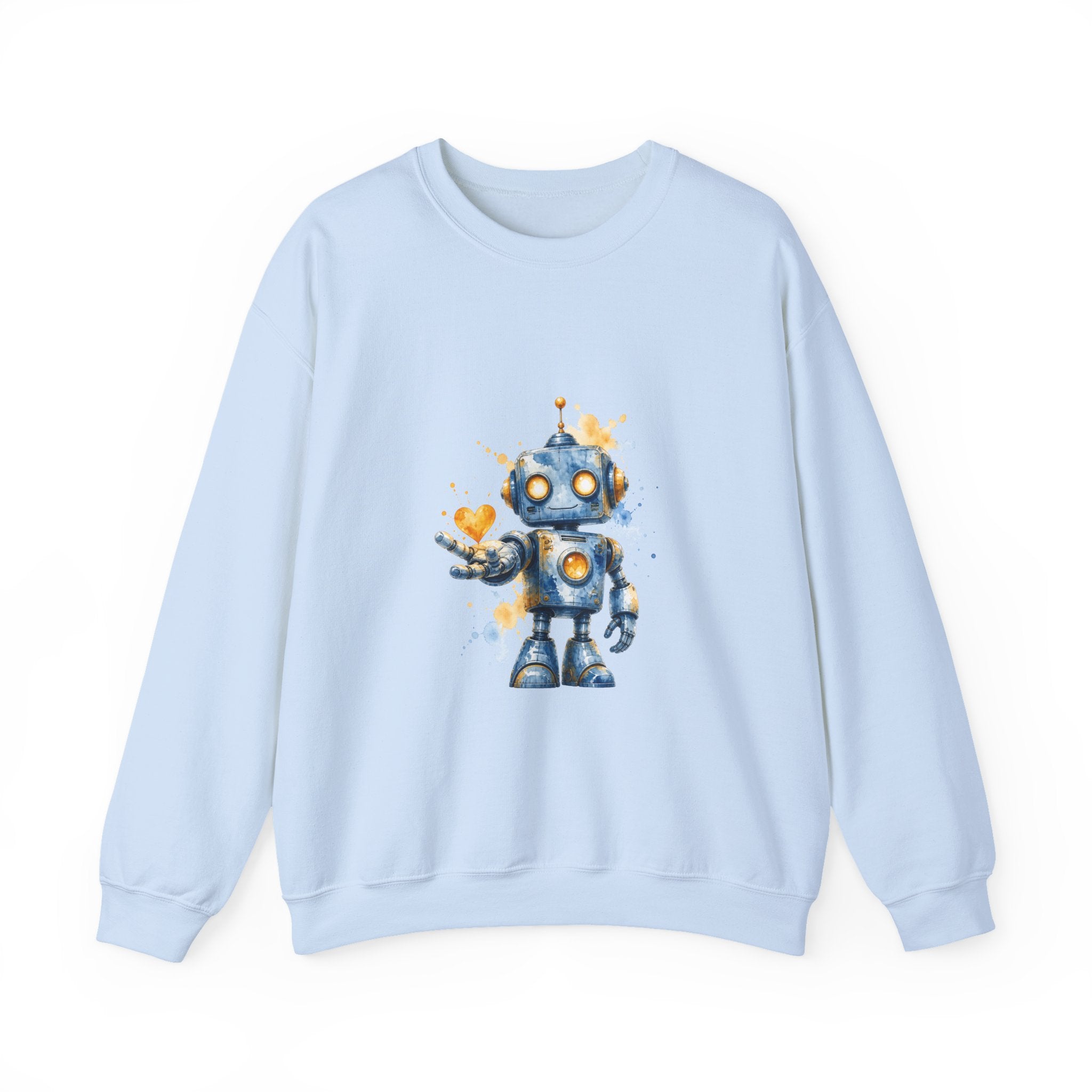 Matching Couple Sweatshirt - Robot & Heart Matching Couple Crewneck Sweatshirt Watercolor Art His Hers Engagement Gift - Design A