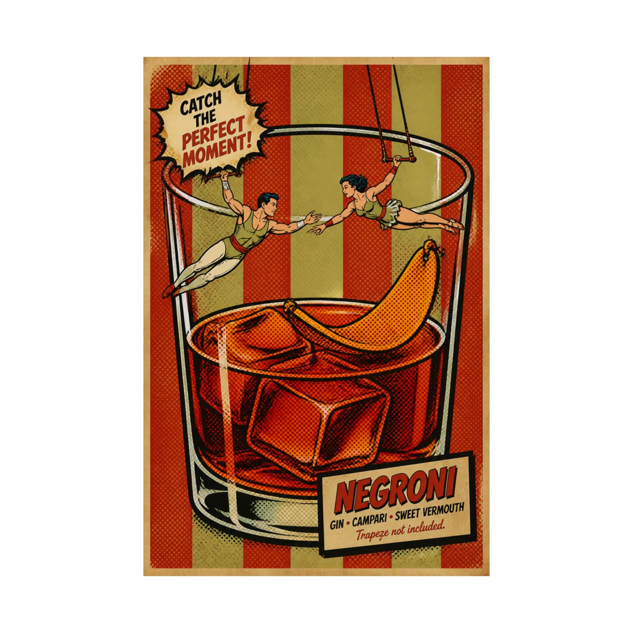 Negroni Trapeze Act Wall Art Poster 24×36 Pop Art Restaurant Decor Maximalist Print
