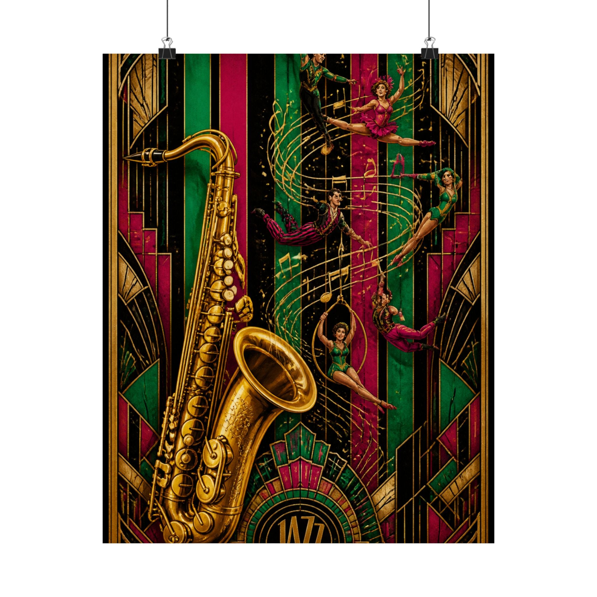 Saxophone Music Circus Wall Art Poster 18×24 Art Deco Entryway Decor Maximalist Print