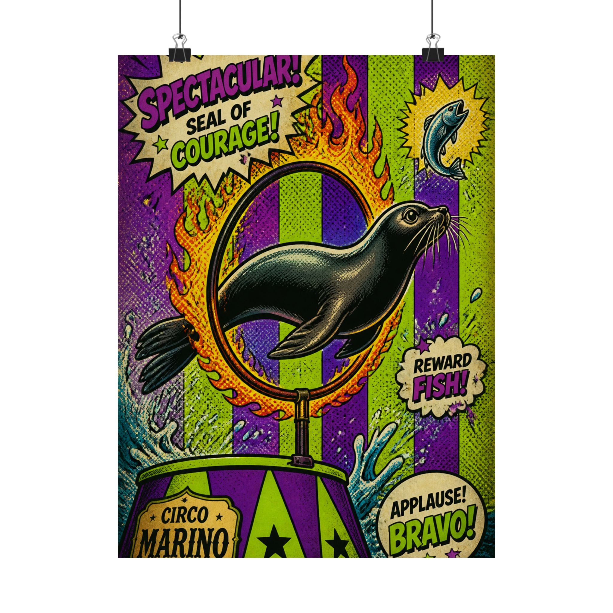 Seal Fire Hoop Wall Art Poster 24×36 Pop Art Restaurant Decor Maximalist Print