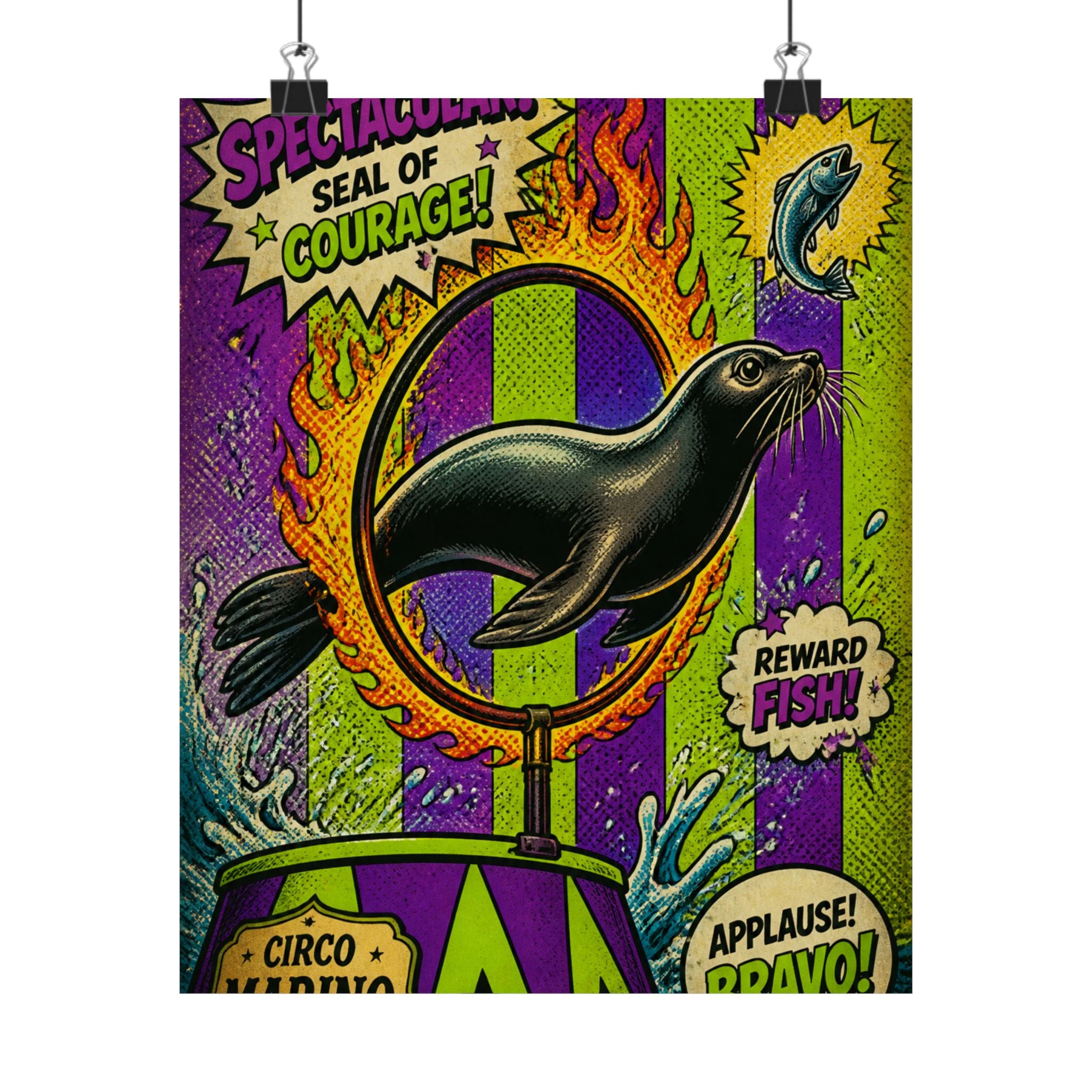 Seal Fire Hoop Wall Art Poster 24×36 Pop Art Restaurant Decor Maximalist Print