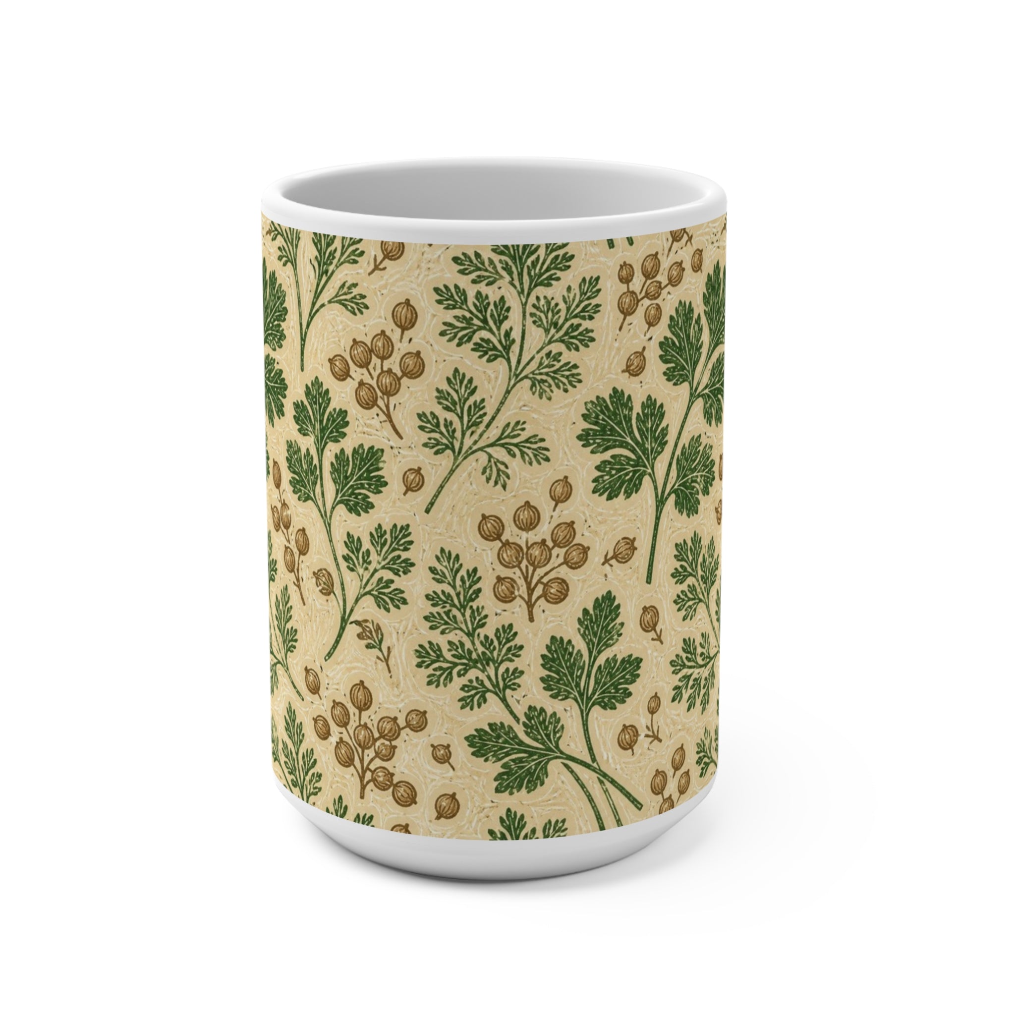 Coriander & Seeds 15oz Ceramic Mug Mediterranean Kitchen Linocut Design Italian Cottagecore Gift