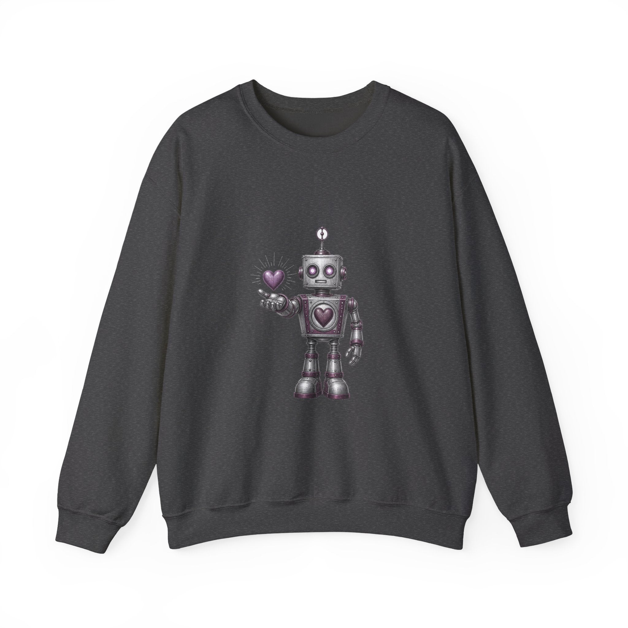Matching Couple Sweatshirt - Robot & Heart Matching Couple Comfort Colors Crew Vintage Art His Hers Honeymoon Gift - Design A