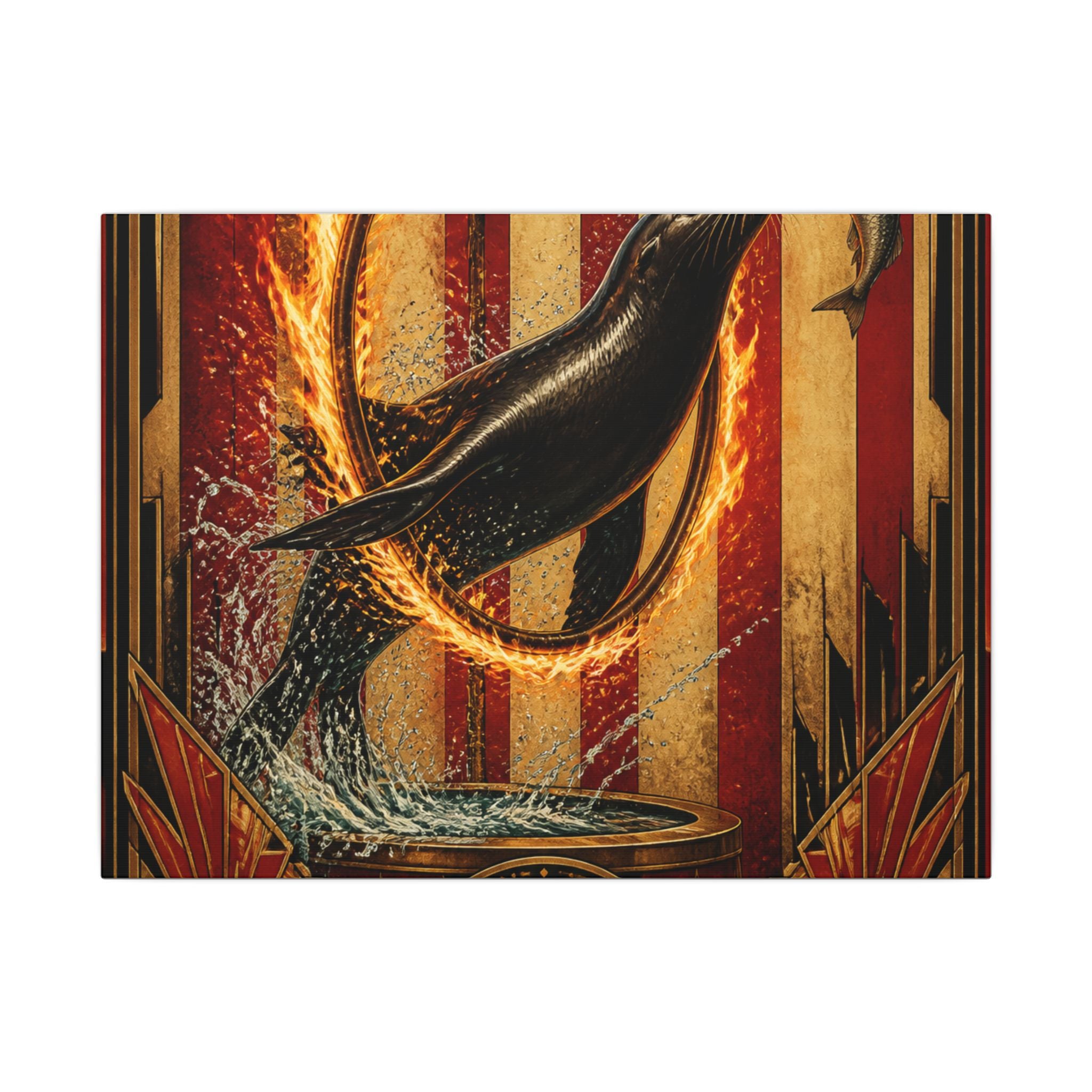 Seal Fire Hoop Wall Art Canvas 16×20 Art Deco Entryway Decor Maximalist Print