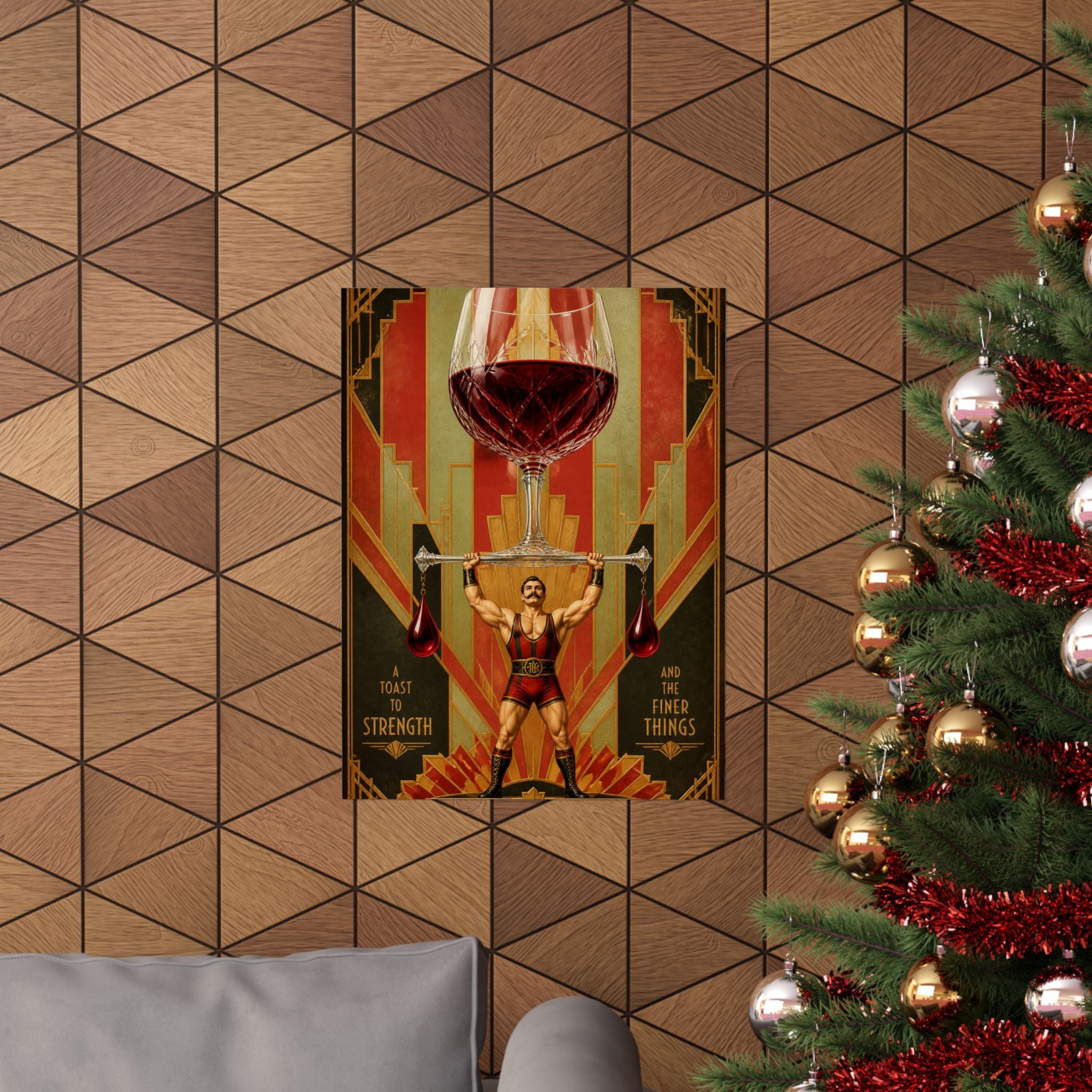 Wine Glass Strongman Wall Art Poster 24×36 Art Deco Bar Area Decor Maximalist Print