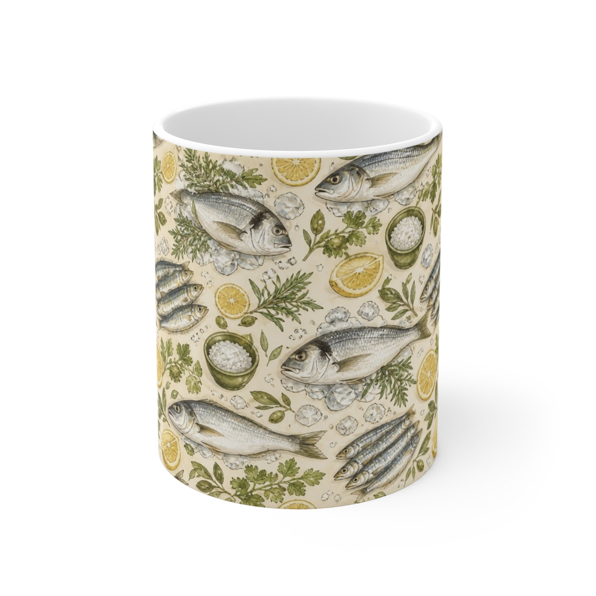 Mediterranean Fish 11oz Ceramic Mug Mediterranean Kitchen Watercolor Design Italian Cottagecore Gift