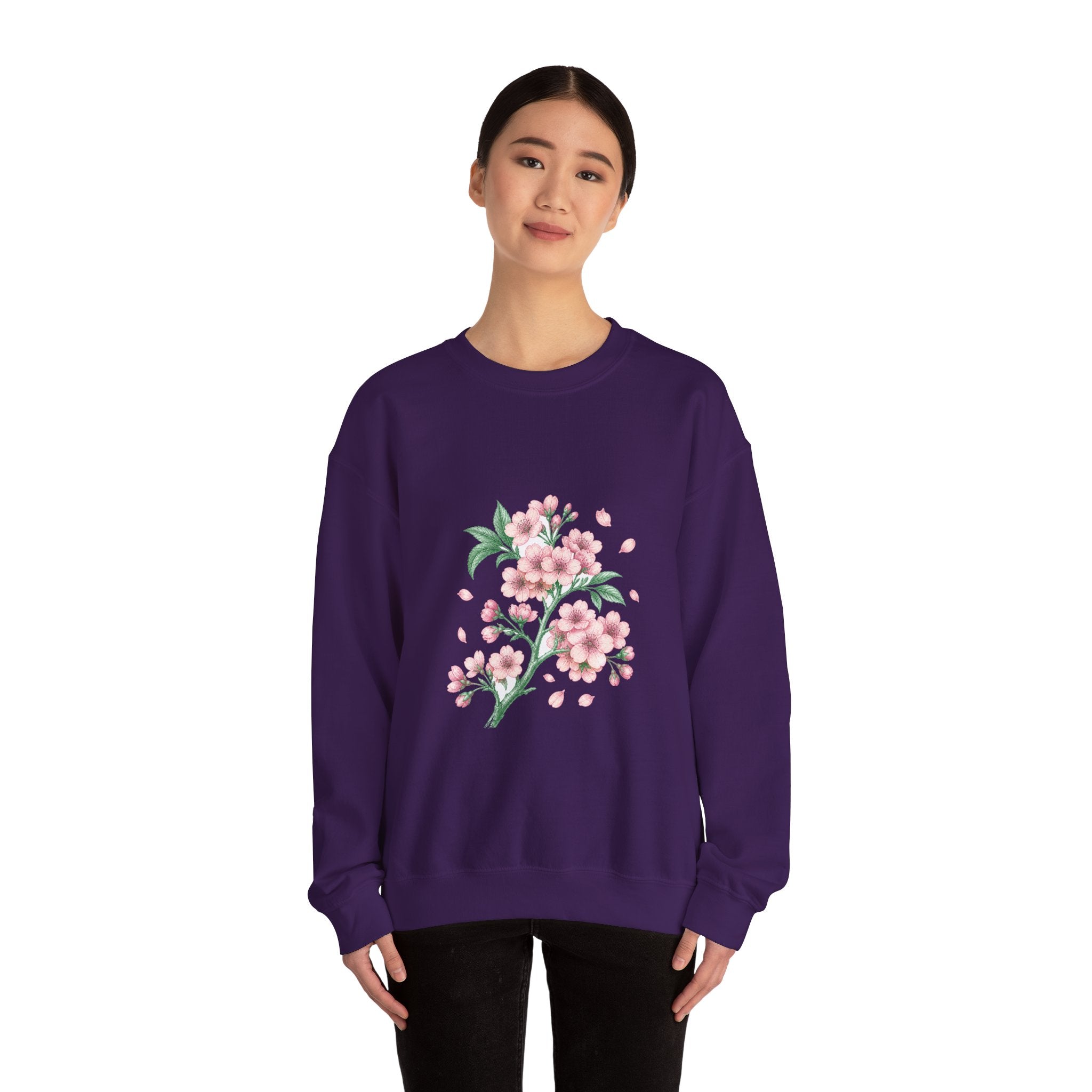 Matching Couple Sweatshirt - Cherry Blossom & Maple Leaf Matching Couple Premium Fleece Sweatshirt Vintage Art His Hers Honeymoon Gift - Design A