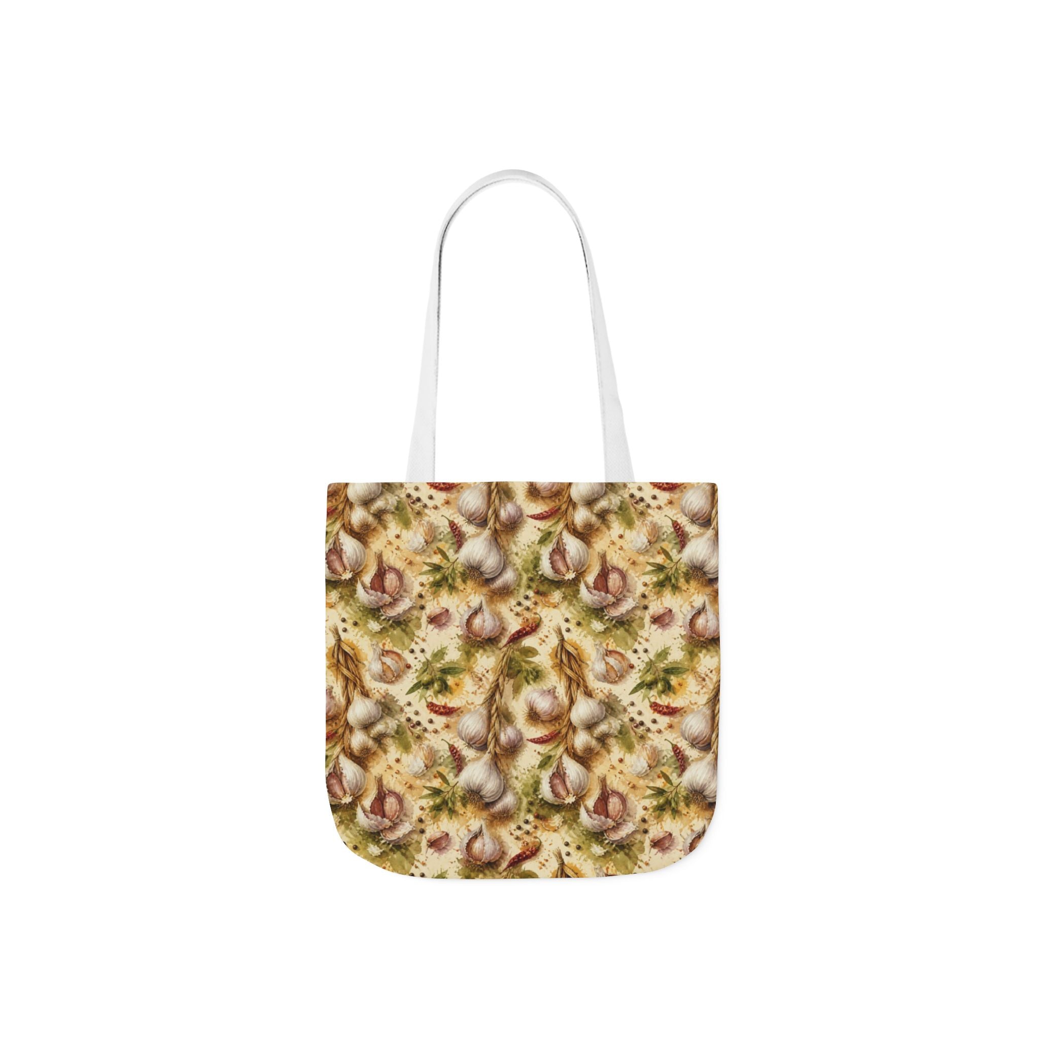 Garlic Bulbs & Cloves Canvas Tote Bag Mediterranean Kitchen Watercolor Splash Design Italian Cottagecore Gift