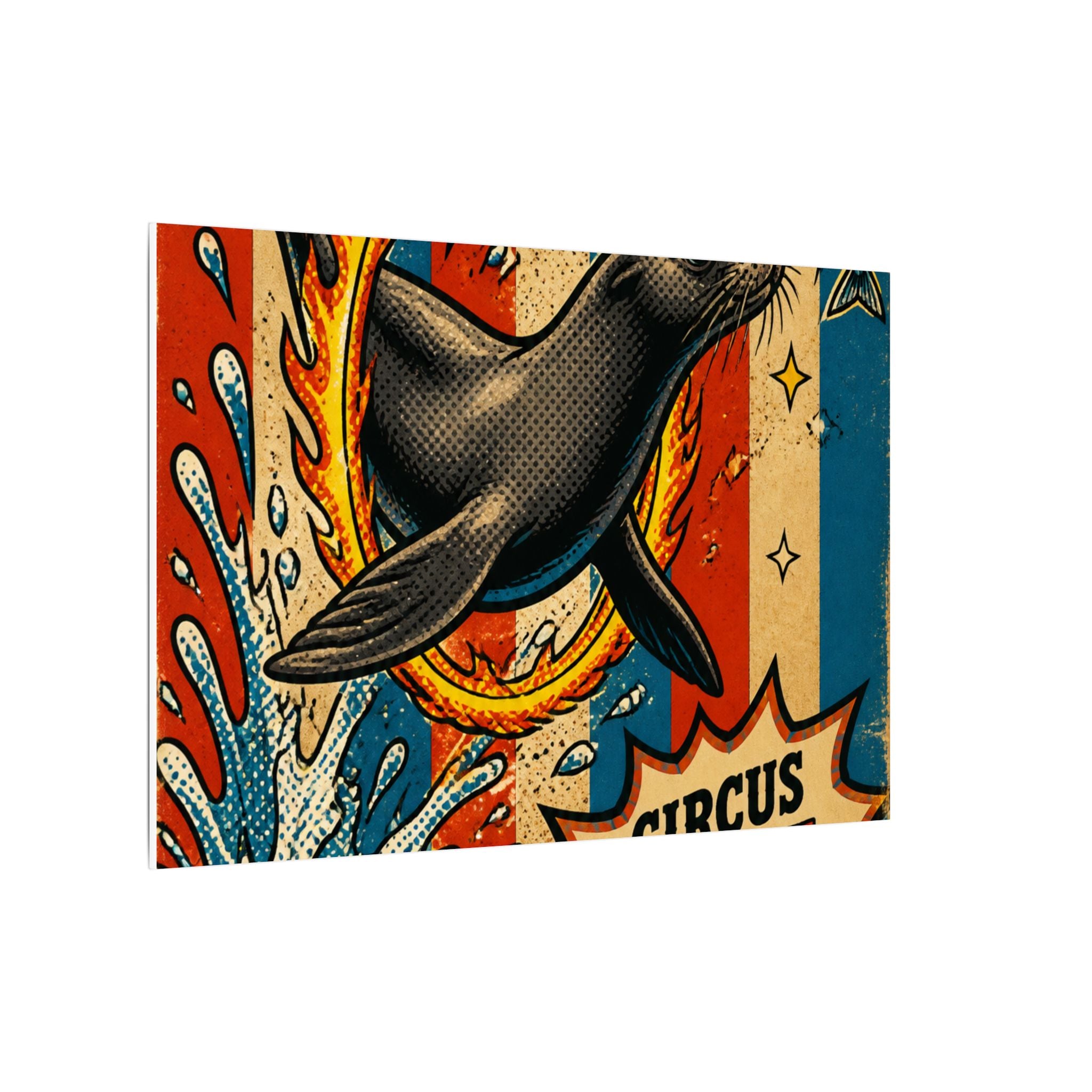 Seal Fire Hoop Wall Art Canvas 16×20 Pop Art Living Room Decor Maximalist Print
