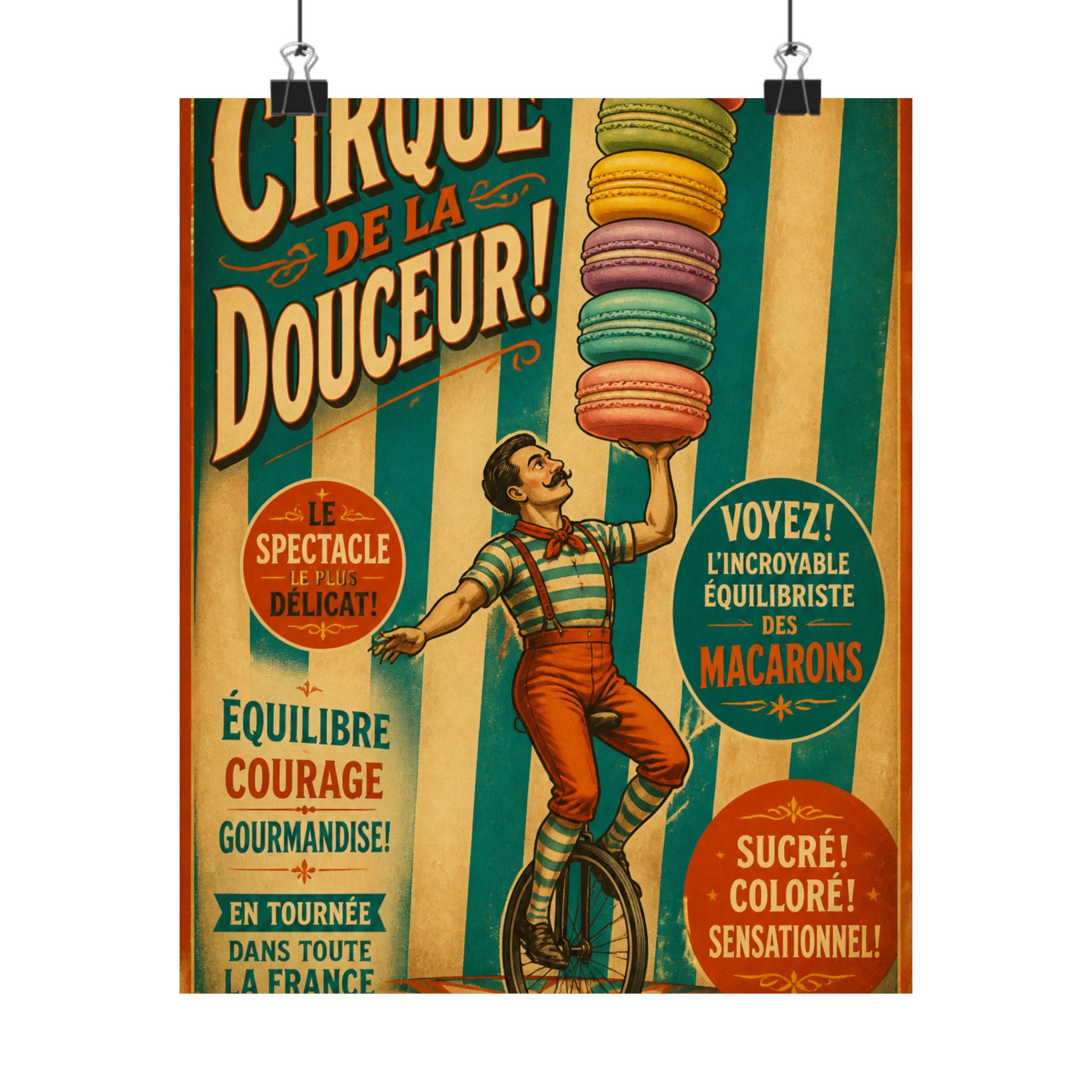 Macaron Balancing Tower Wall Art Poster 18×24 Vintage Circus Kitchen Decor Maximalist Print