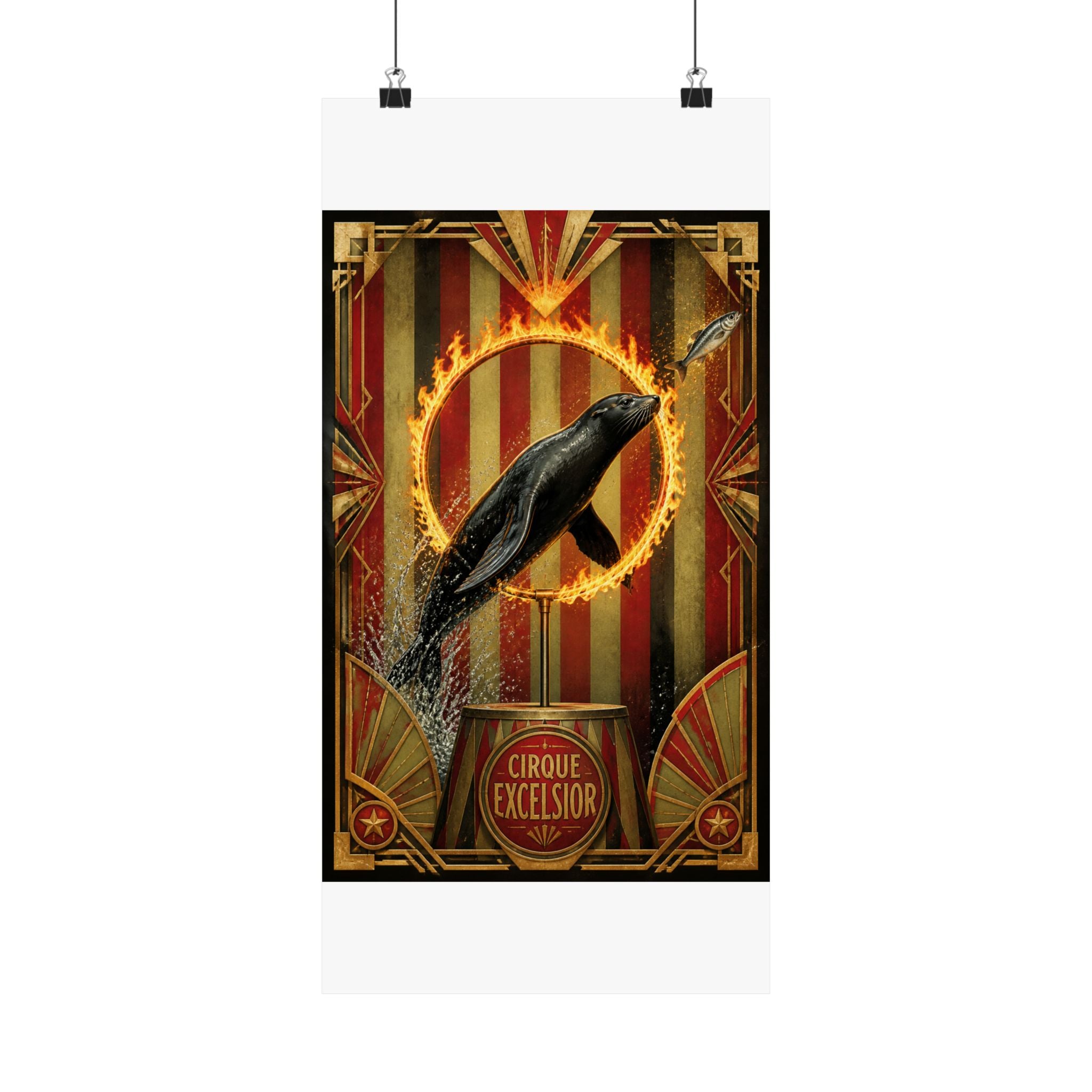 Seal Fire Hoop Wall Art Poster 24×36 Art Deco Bar Area Decor Maximalist Print