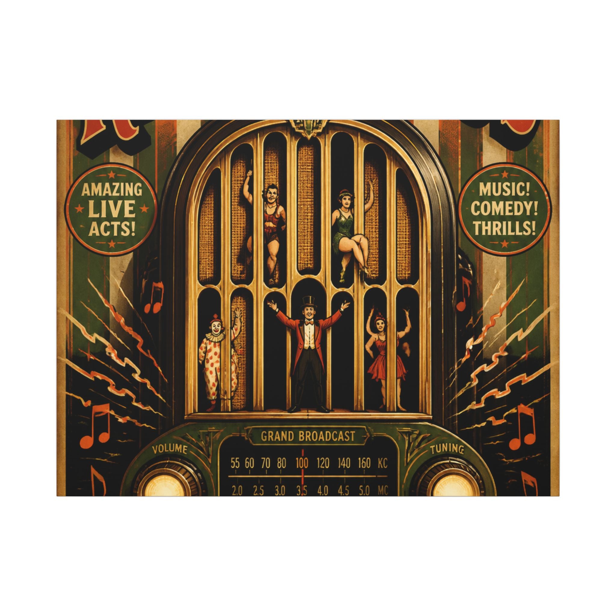 Vintage Radio Stage Wall Art Canvas 24×36 Vintage Circus Bedroom Decor Maximalist Print