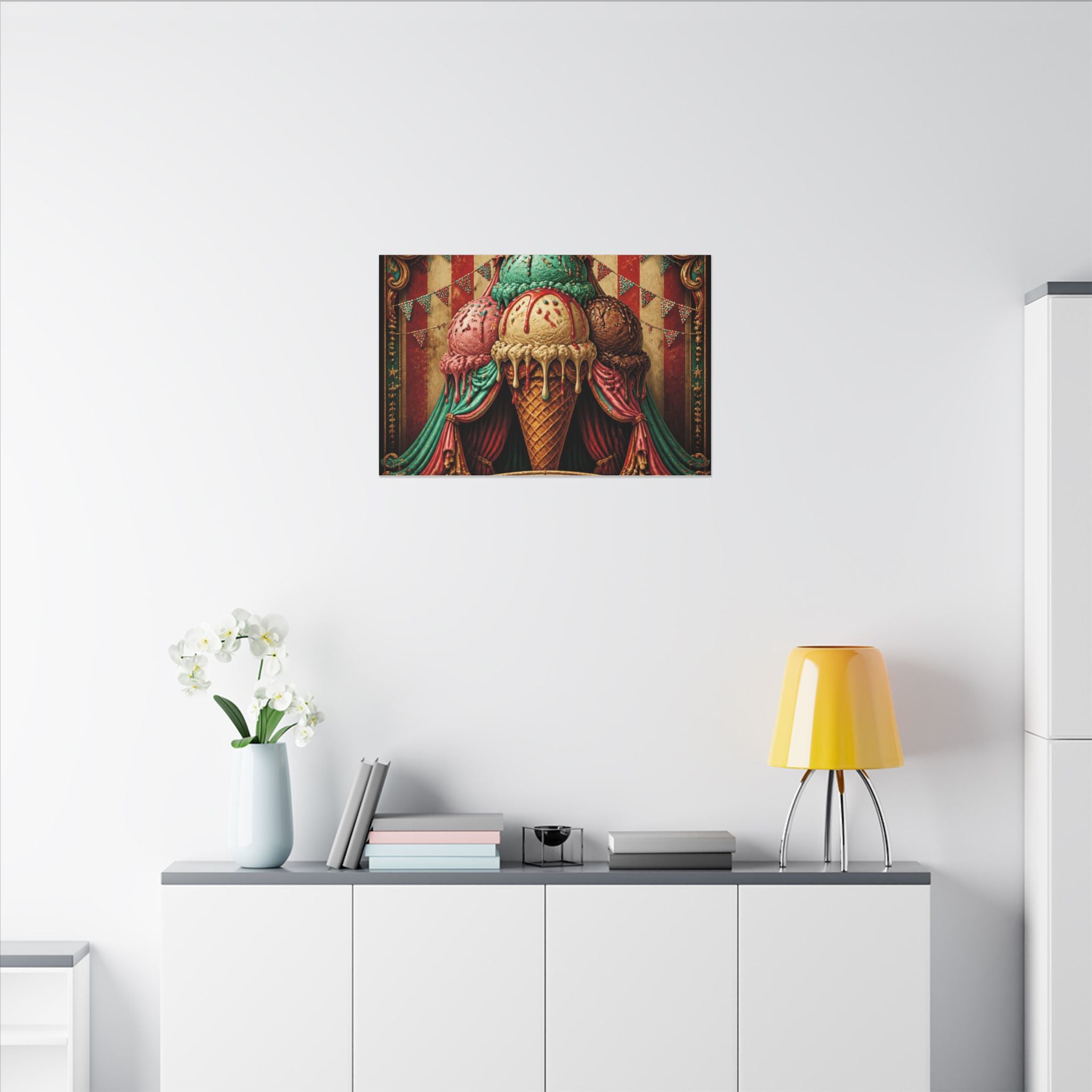 Ice Cream Cone Circus Tent Wall Art Canvas 24×36 Baroque Studio Decor Maximalist Print