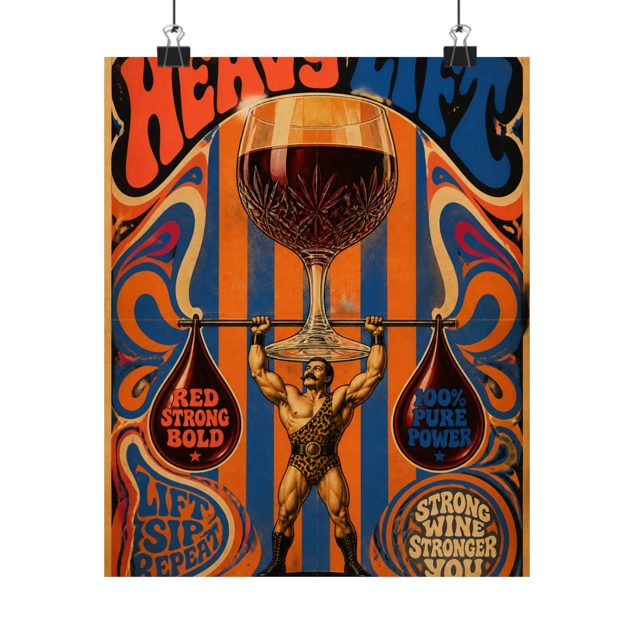 Wine Glass Strongman Wall Art Poster 24×36 Psychedelic Dining Room Decor Maximalist Print