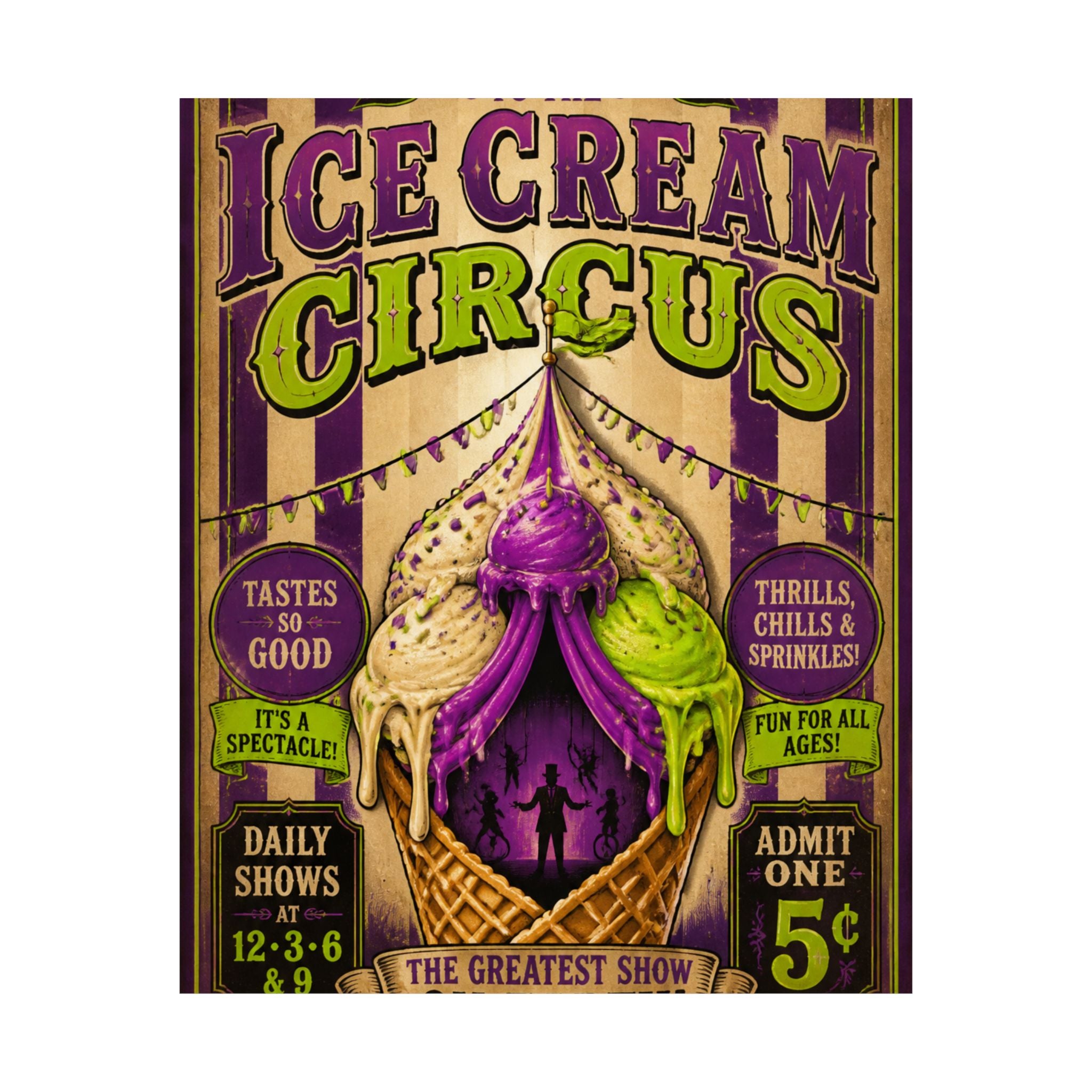 Ice Cream Cone Circus Tent Wall Art Poster 24×36 Vintage Circus Bedroom Decor Maximalist Print