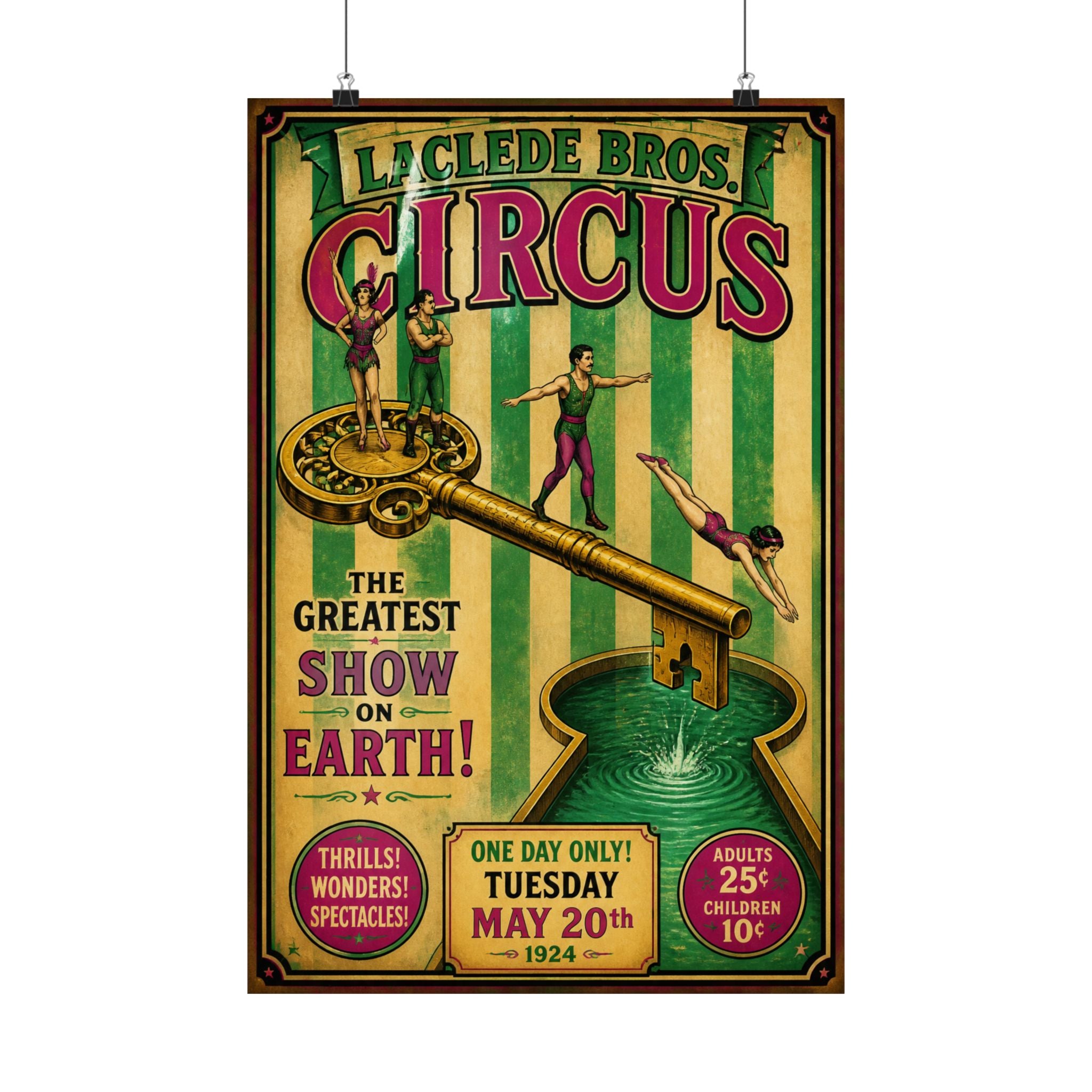 Giant Key Performance Wall Art Poster 24×36 Vintage Circus Bedroom Decor Maximalist Print