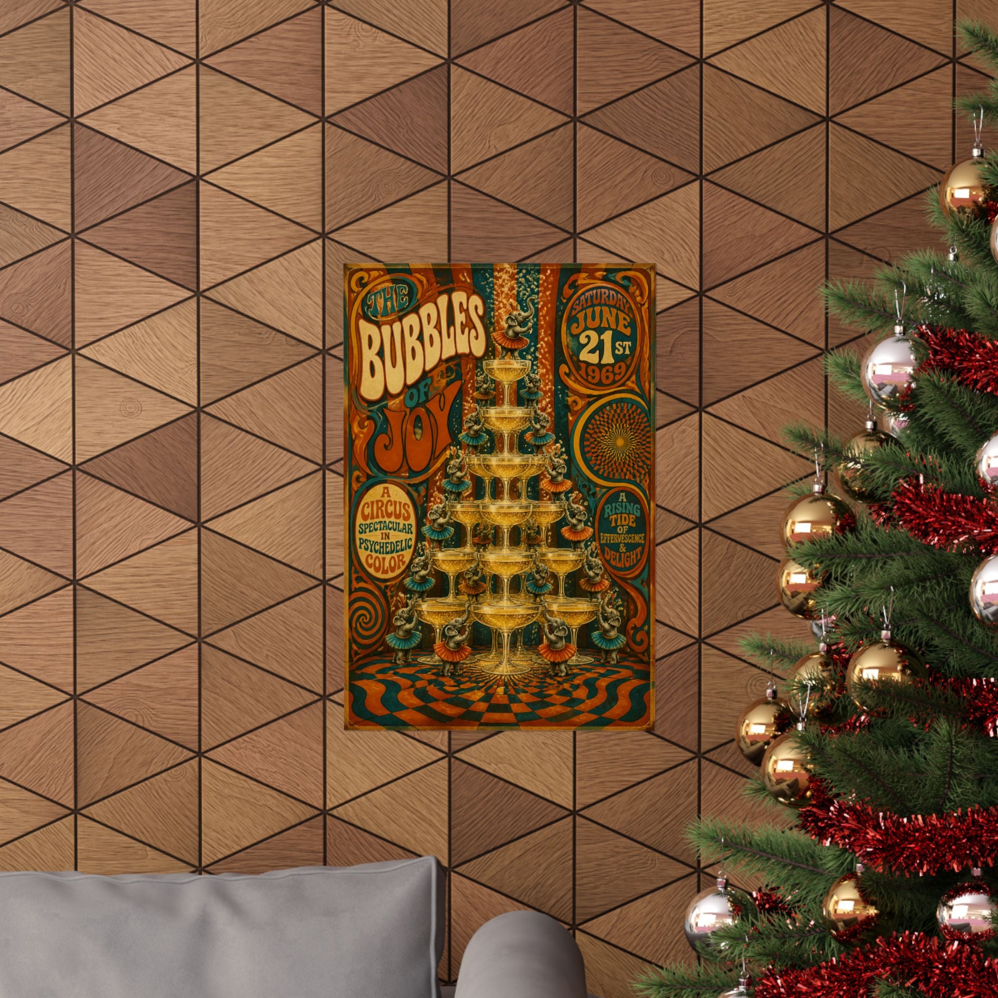 Champagne Tower Elephants Wall Art Poster 24×36 Psychedelic Dining Room Decor Maximalist Print