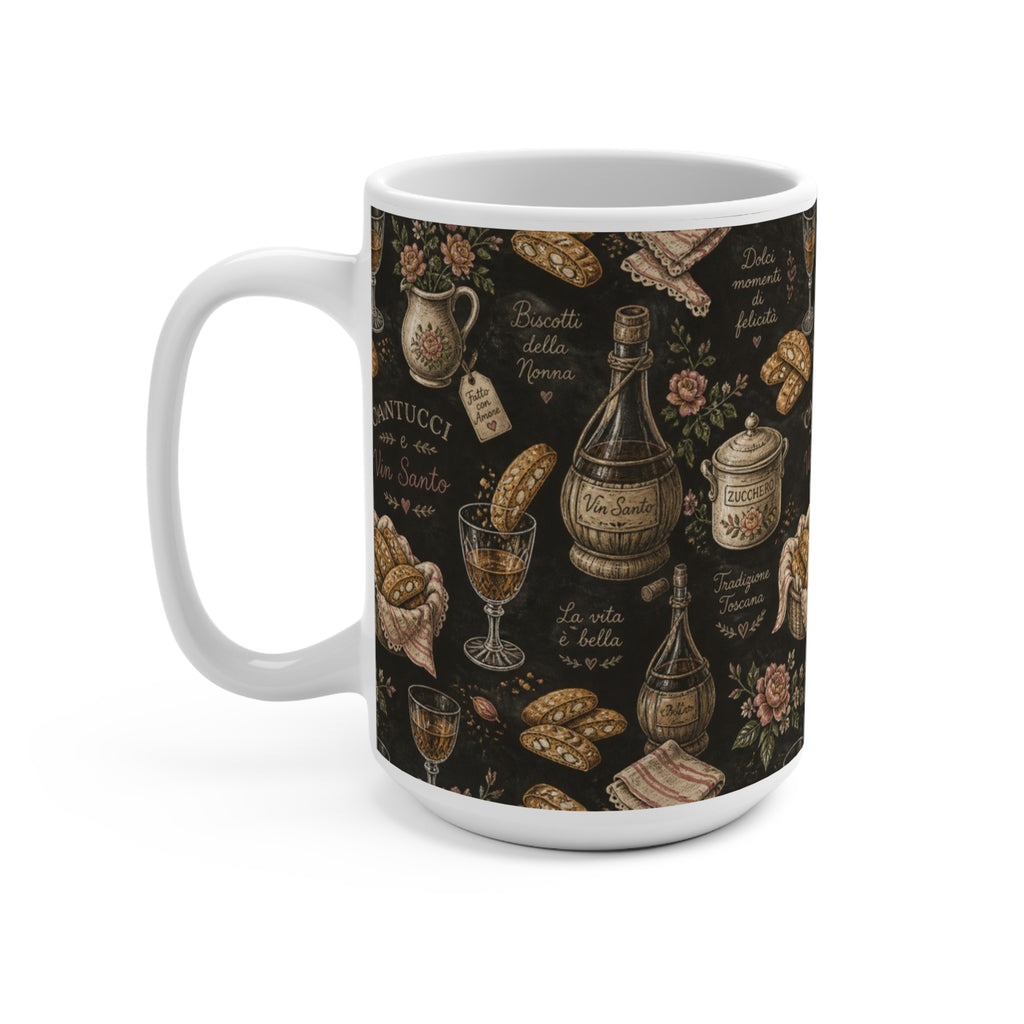 Biscotti & Vin Santo 15oz Ceramic Mug Mediterranean Kitchen Chalk Art Design Italian Cottagecore Gift