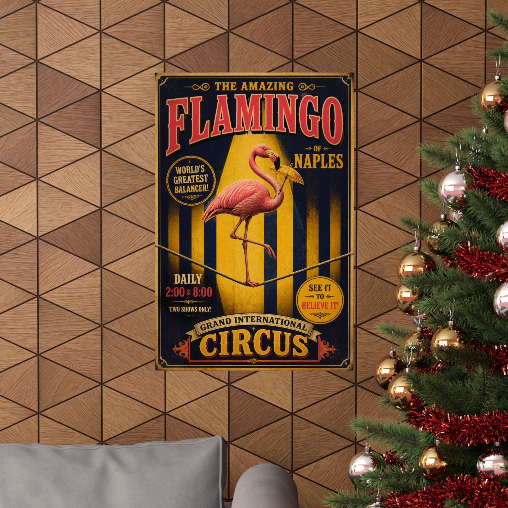 Flamingo Tightrope Wall Art Poster 24×36 Vintage Circus Bedroom Decor Maximalist Print