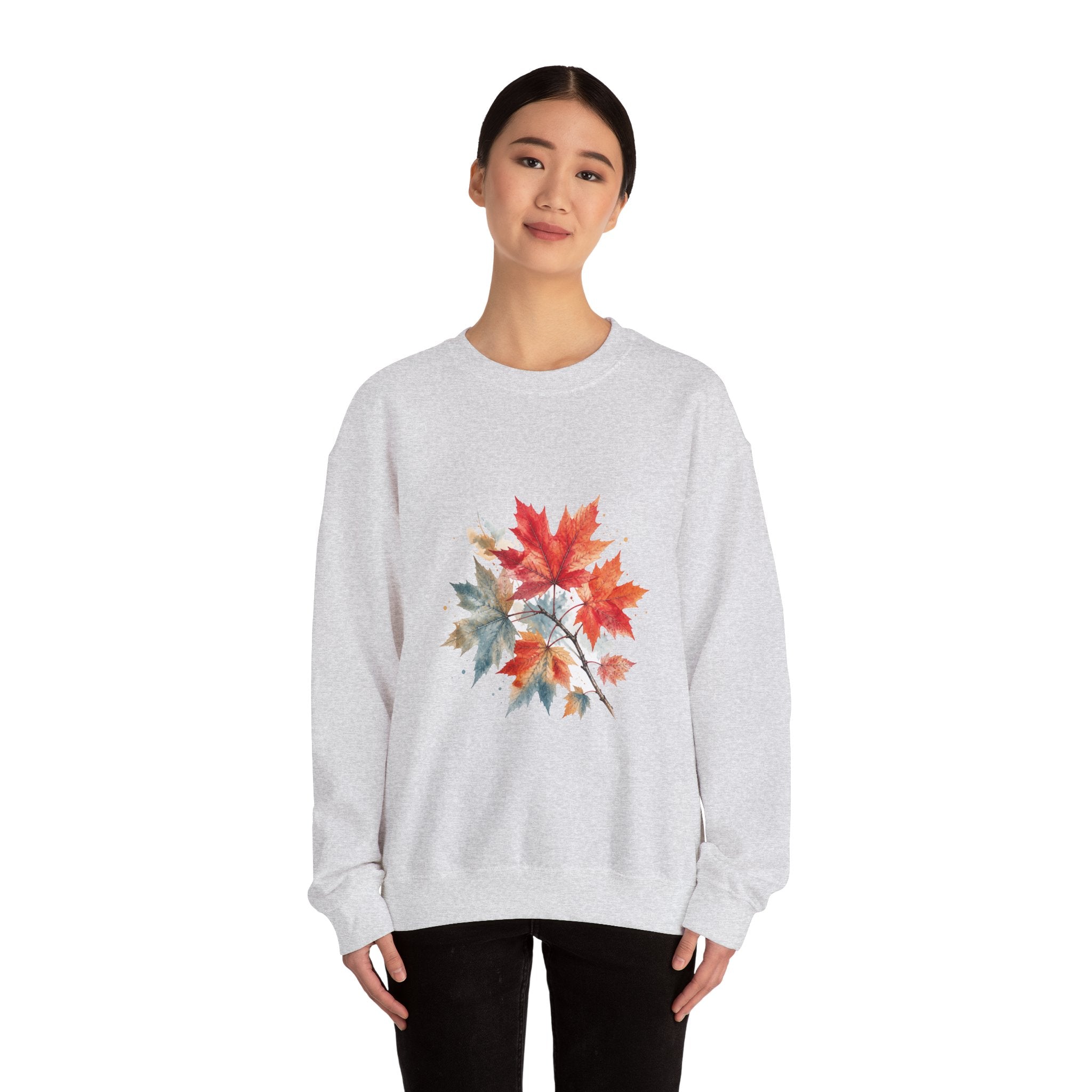 Matching Couple Sweatshirt - Cherry Blossom & Maple Leaf Matching Couple Crewneck Sweatshirt Watercolor Art His Hers Engagement Gift - Design B