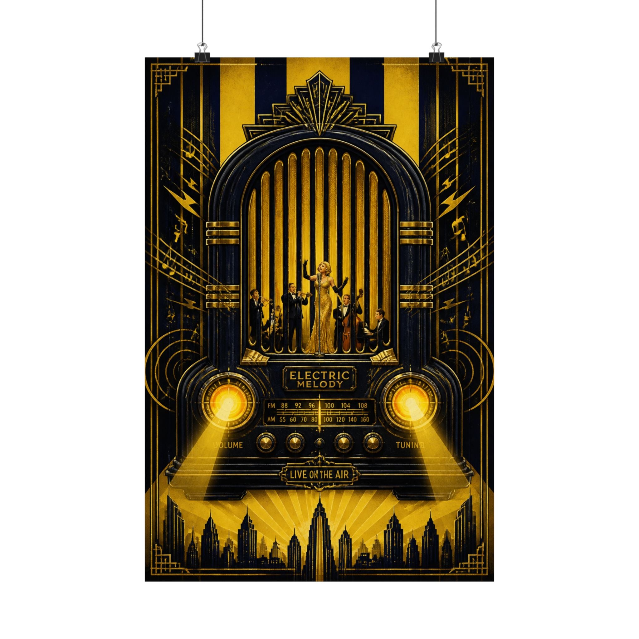 Vintage Radio Stage Wall Art Poster 18×24 Art Deco Entryway Decor Maximalist Print